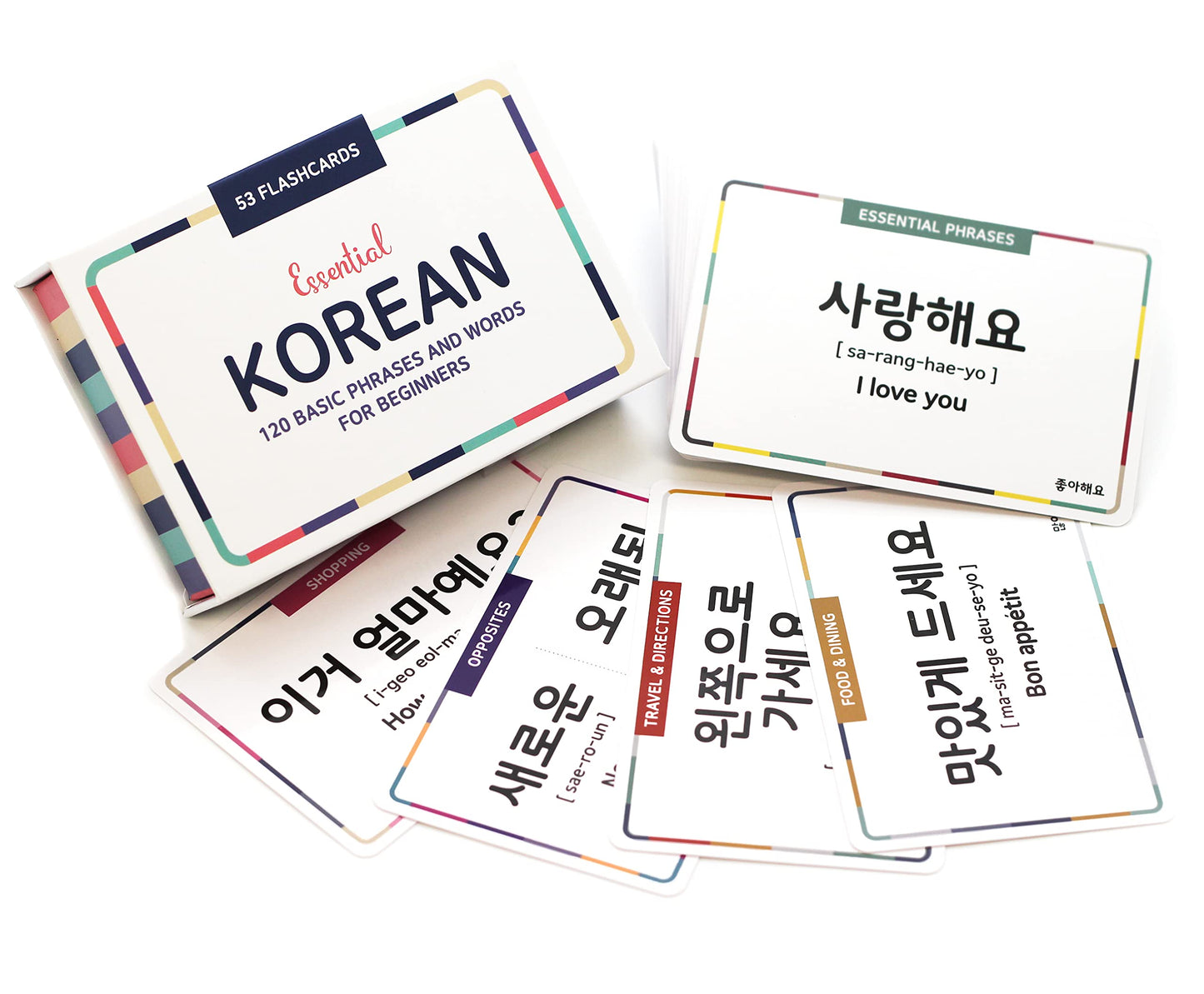 Stellarsol Korean Flashcards for Beginners – 120 Essential Dialogue Phrases & Words – Includes Hangul, Romanization, English, MP3 Audio, Gift Box