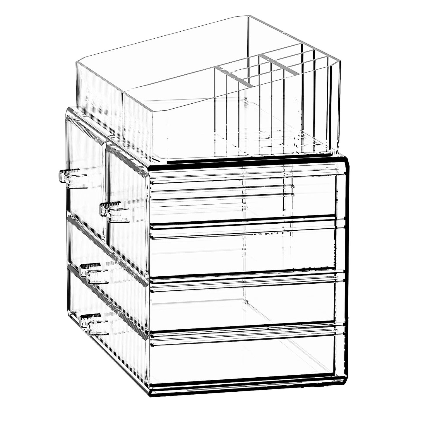 ZHIAI Stackable Storage Drawers, Acrylic Bathroom Counter Organizer Clear Makeup Organizers for Vanity, Kitchen Cabinets, Bathroom, Undersink, Home Organization and Storage (1 Top 4 Drawers D)