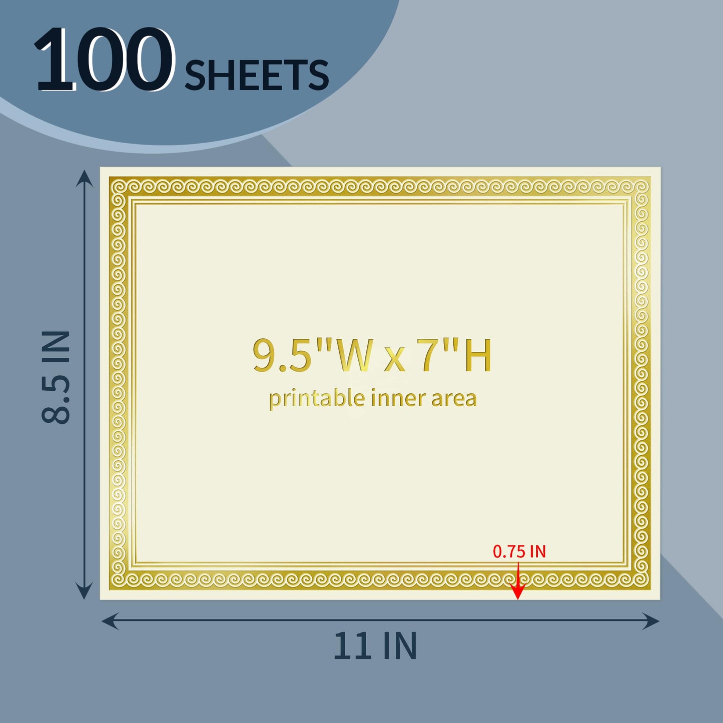 SUNEE 100 Sheets Certificate Papers - Blank Gold Foil Border, 8.5x11 for Diploma, Certificates, Participation Awards, Document Cardstock Paper and Inkjet Printer Friendly (Ivory)