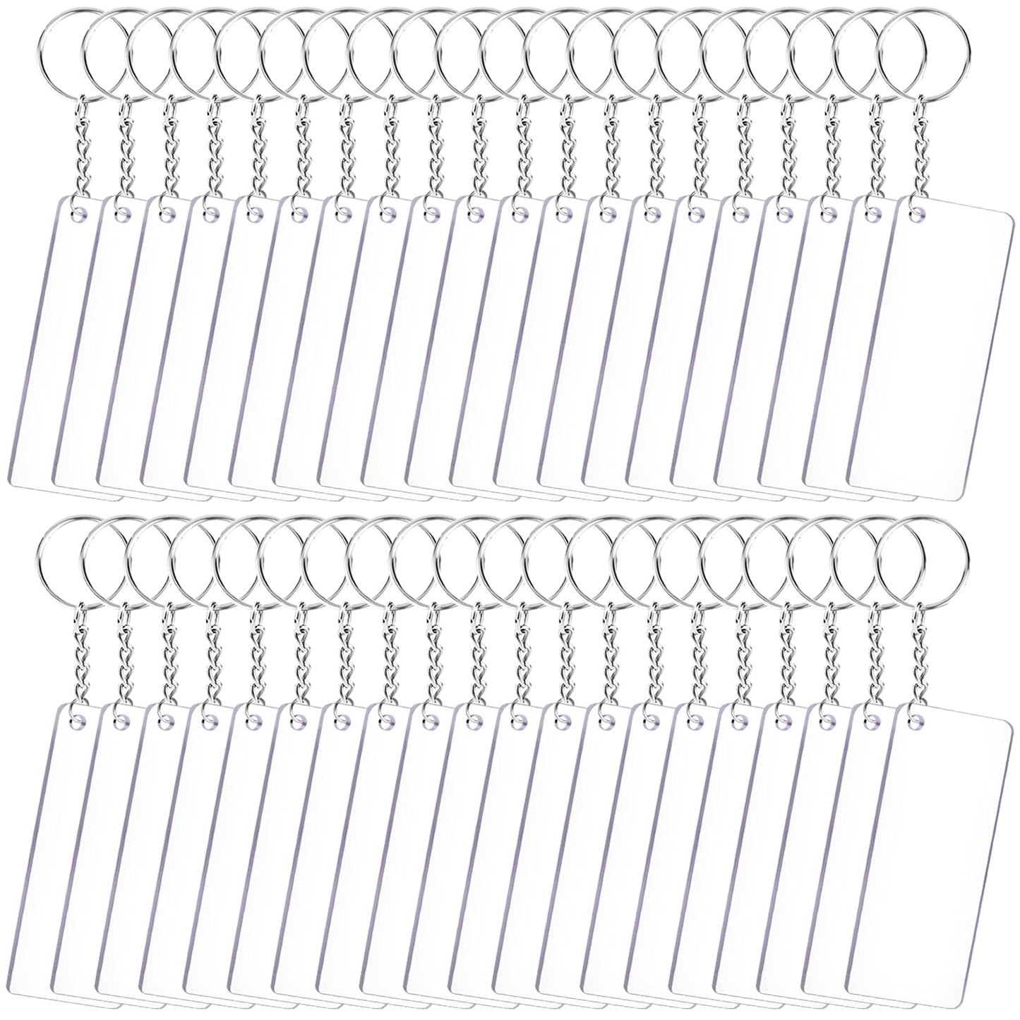 Duufin 120 Pieces Acrylic Keychain Blanks Set Including 40 Pieces Rectangle Acrylic Ornament Blanks (3 x 7cm) 40 Pieces Key Rings with Chain and 40 Pieces Jump Rings for DIY Projects and Craft