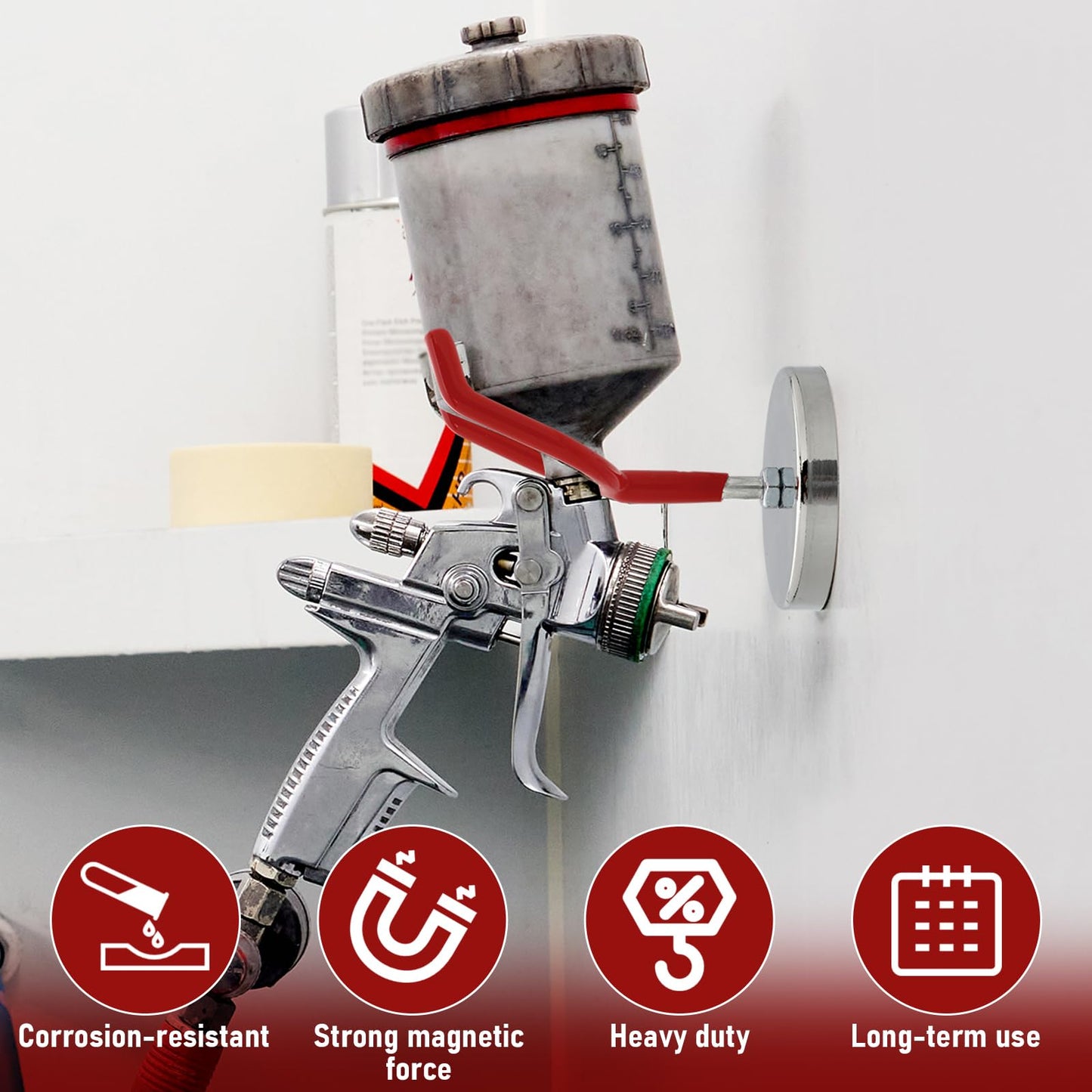 LEIFIDE 4 Pcs Magnetic Paint Gun Holder Stand Compatible with Most Paint Spray Guns Ideal for Spray Booths, Workstations, Body Shop Wall