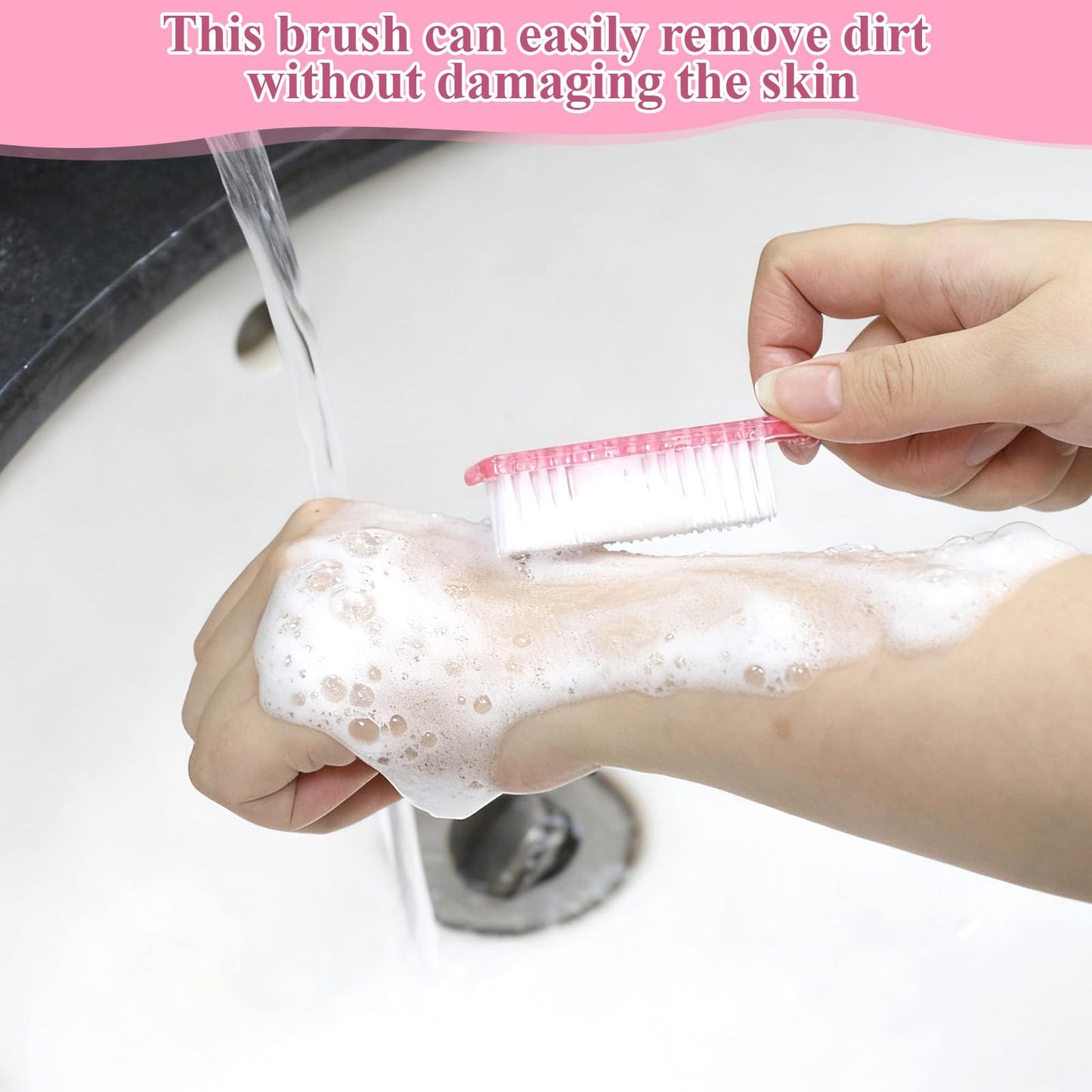 YBEATY 60PCS Handle Grip Nail Cleaning Brushes, Hand Fingernails Scrubber Brushes Pedicure Dust Brush Manicure Tools for Women Men Home Salon Nail Foot Toes Cleaner (Clear Pink)