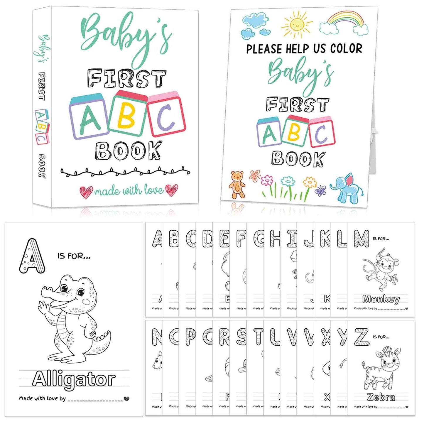 Baby's First ABC Book Baby Shower Activity Keepsake Game, ABC Coloring Baby Shower Guest Book Alternative, Baby's First Alphabet Coloring Book, Alphabet A to Z Coloring Pages