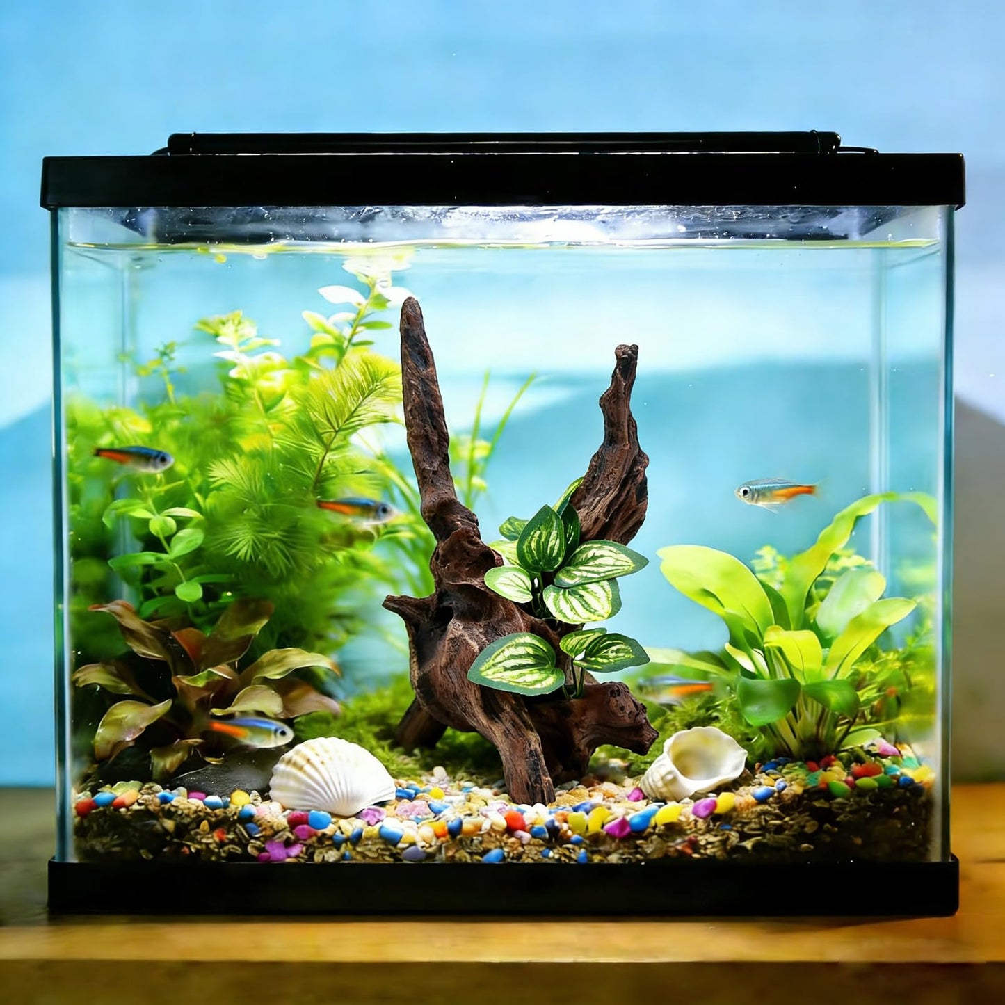PEUILST Resin Simulation Driftwood Aquarium Decor, Fish Tank Landscape Ornament Hideout for Betta Goldfish Amphibians Reptiles Rest Play Accessories