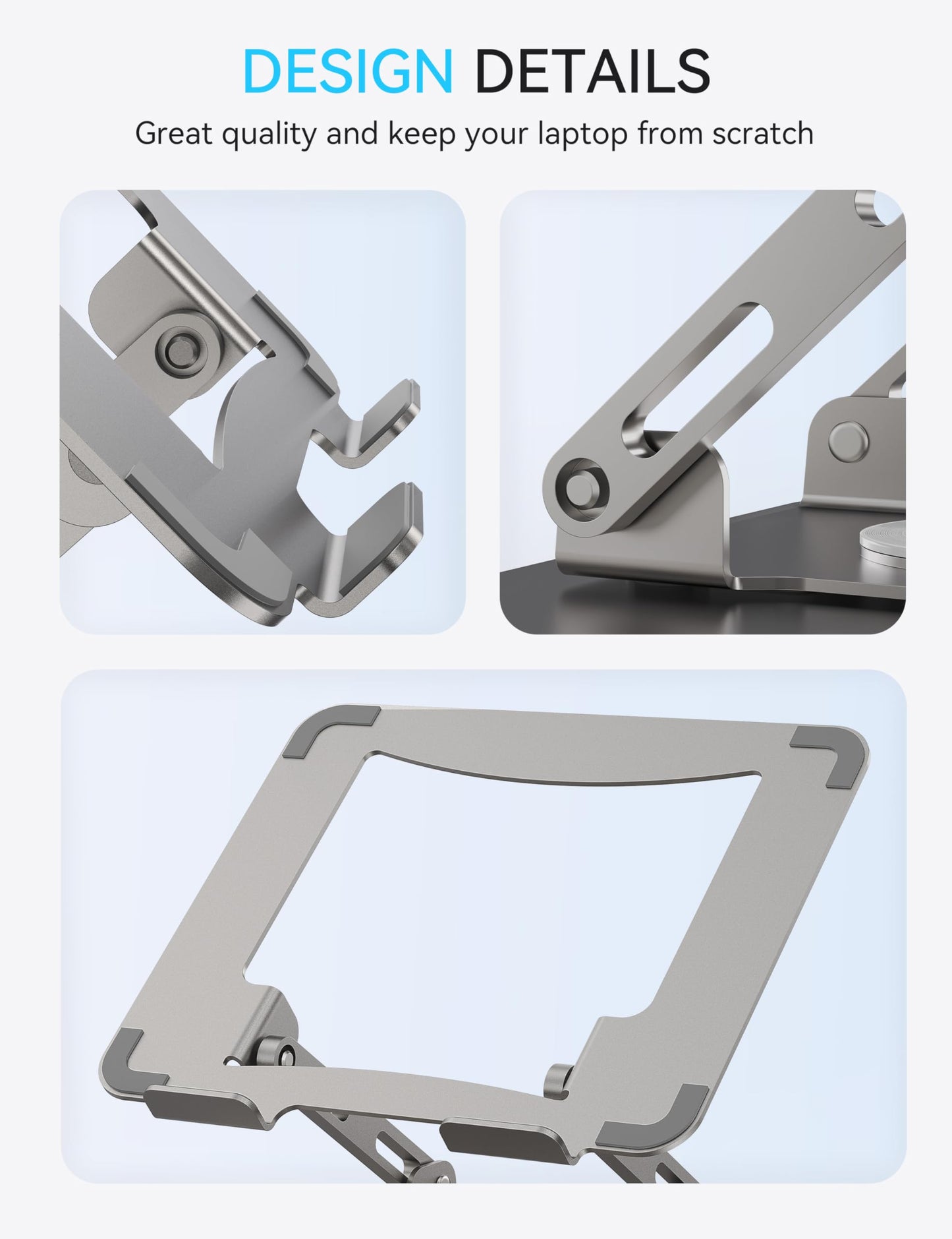 SOUNDANCE 360 Rotating Laptop Stand, Ergonomic Computer Riser for Desk, Adjustable Height Multi-Angle Metal Holder, Foldable Portable Notebook Elevating Base for Office & Home, Silver Grey