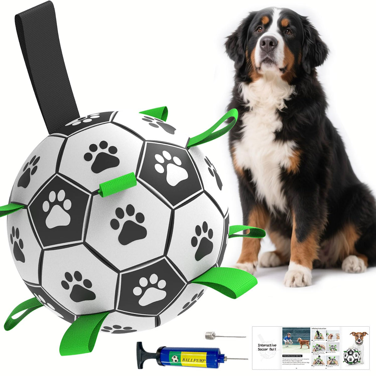 Amasiver Dog Soccer Ball Toys, 8'' World Cup Dog Soccer Ball with Straps, Dogs Birthday Gifts, Water Toy, Herding Ball, Durable Balls for Large Medium Pet, Outdoor Dog Toy (8 Inch-Large)