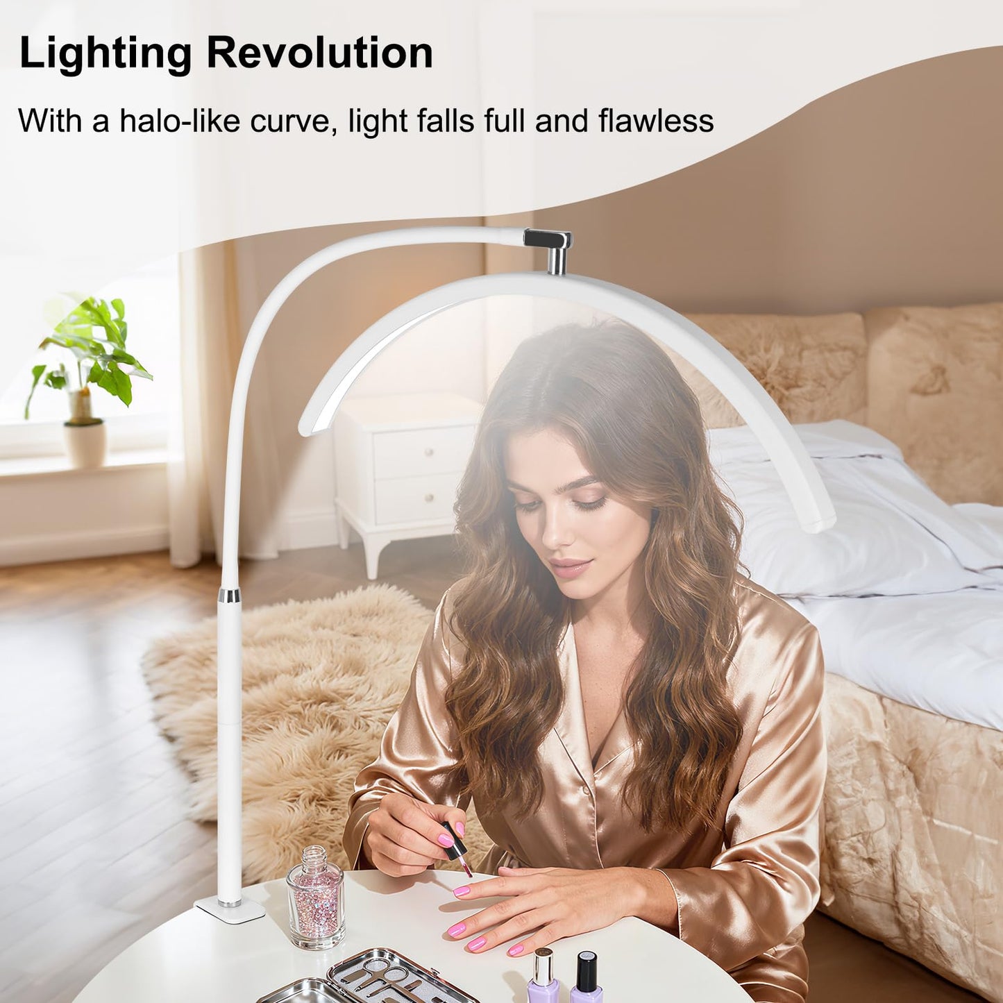ZEKAHOV Professional Half Moon LED Desk Light for Nail Techs & Artists – Flexible Gooseneck Lamp with Clamp, 3 Color Modes & 5 Brightness Levels for Manicure, Tattoo, Beauty Work