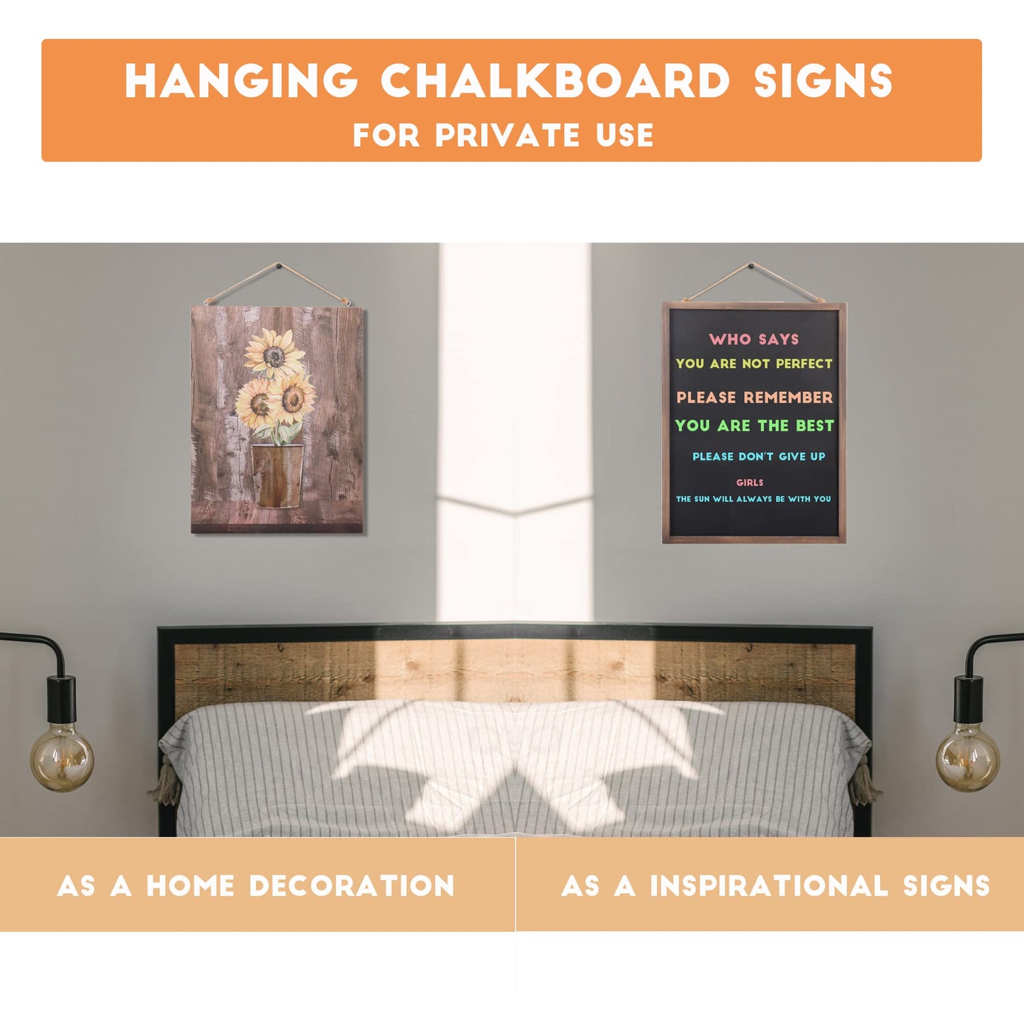 SELEAD 2-Pack Solid Wood Frame Chalkboard Signs with Dustless Chalk - 12"x16" Small Wall Hanging Chalk Board, Double-sided Message Menu Board + Rustic Sunflower Art Decor for Business, Home, Farmhouse