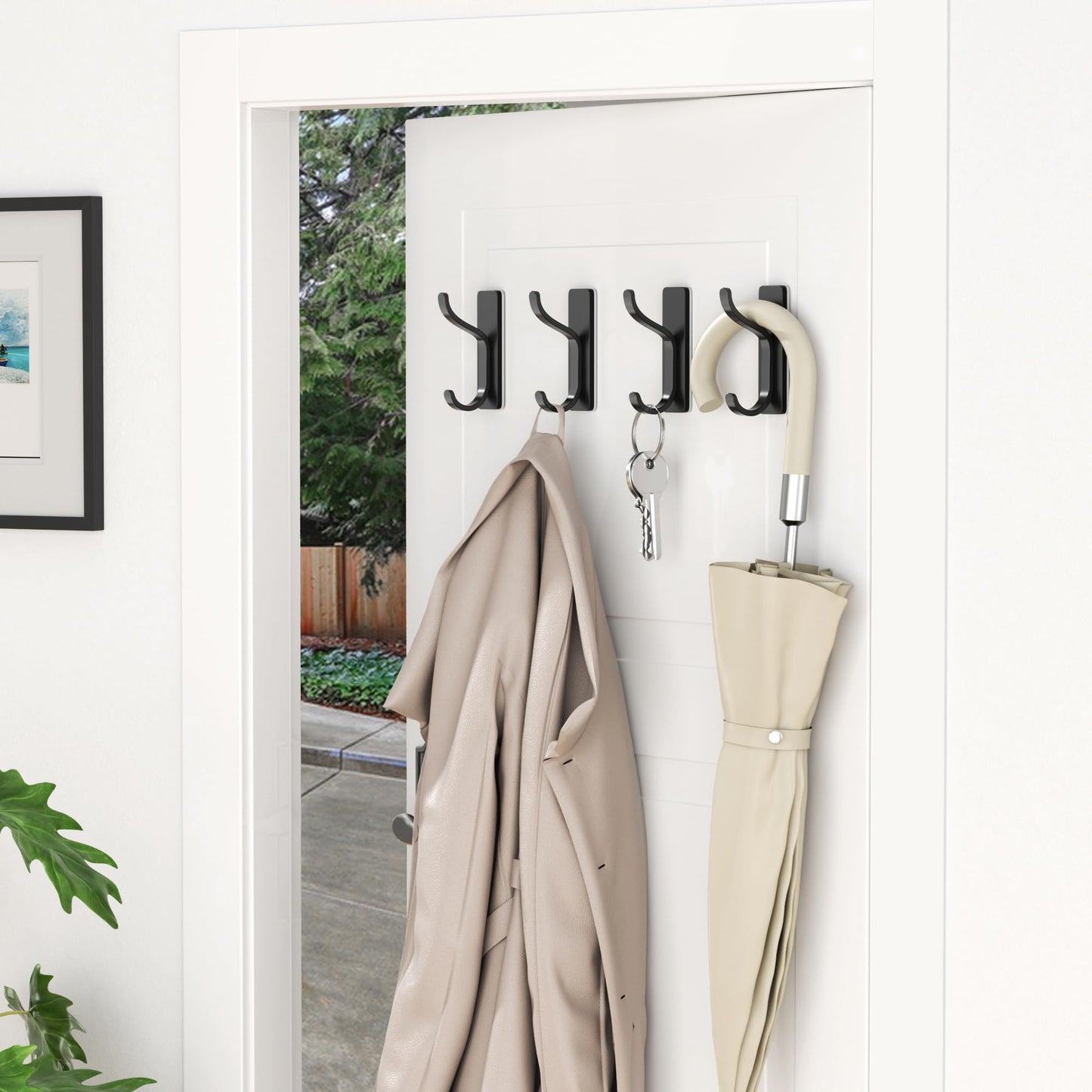 pickpiff Adhesive Wall Coat Hooks - Heavy Duty Stick-On Door Hanger, Metal Hook for Hanging Towel,Purse, Robe, Backpack, Jacket, Clothes - for Bathroom,Dorm, Closet, Kitchen - Black, 6 Pack