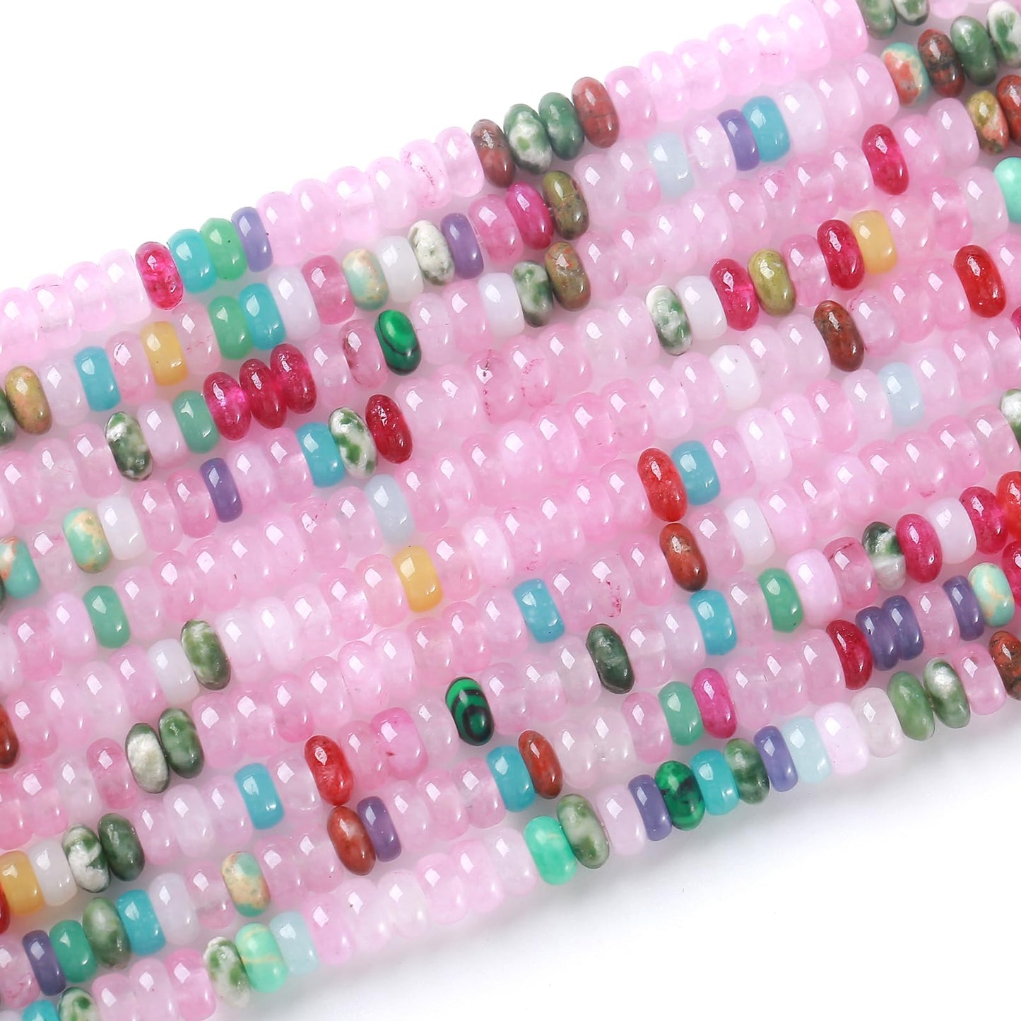 150PCS 2x4mm Natural Colorful Jades Stone Rondelle Beads Abacus Disk Stone Beads Round Loose Spacer Gemstone for DIY Bracelet Necklace Jewelry Making