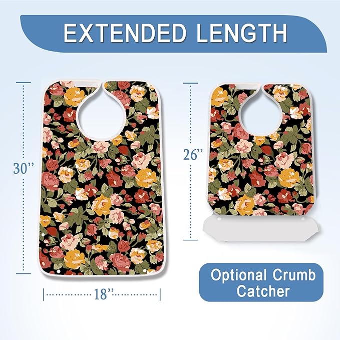 4 Pack Terry Cloth Adult Bibs with Crumb Catcher, Washable Adjustable Adult Bibs for Unisex Men Women Elderly Seniors