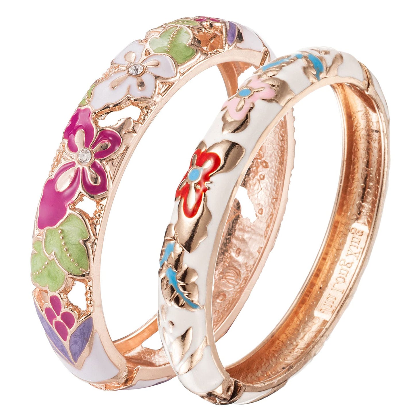 UJOY Fashion Cloisonne Bangle Jewelry Hollowed Handmade Butterfly Enamel Gifts Cuff Open Bracelet Bangles for Women Gilrs 88A09 White