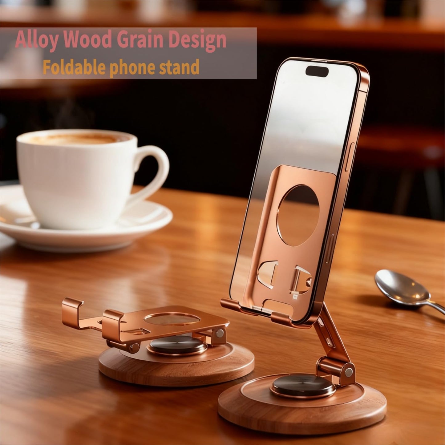 ZYEUNAGNB Adjustable Cell Phone Stand,360 Rotating Foldable Desktop Cellphone Stand with Anti-Slip Base Portable Phone Holder for iPhone 17 16 15 14 13 Pro Max, All Smart Phones, iPad