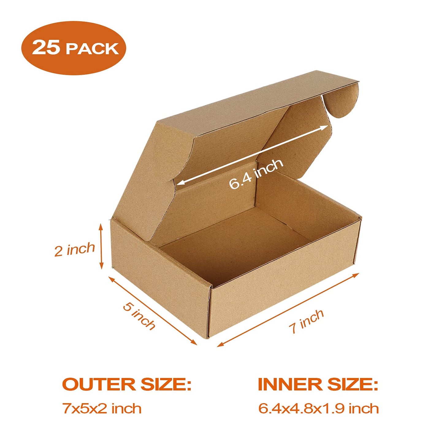 PHAREGE 7x5x2 inch Shipping Boxes Bulk 25 Pack Brown, Tab Lock Tuck Top Mailer Boxes for Packaging Small Business, Small Cardboard Gift Boxes for Wrapping Mailing Present