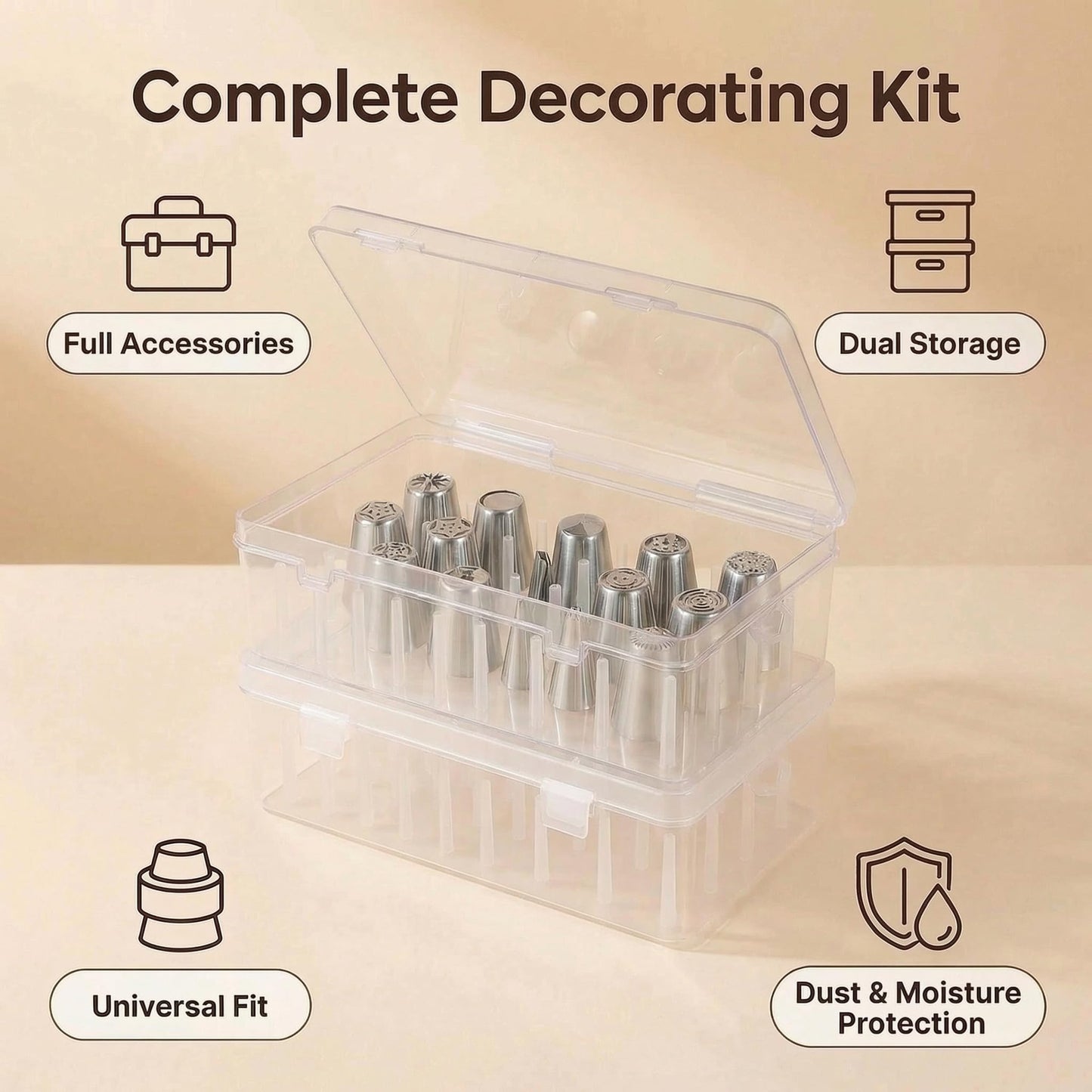 29 Pcs Russian Piping Tips Set with 2 Pcs Piping Tip Organizer, 12 Flower Frosting Nozzles Icing Tips, Leaf Tips, Couplers and Pastry Bags, Complete Cake Decorating Kit and Baking Tool Storage