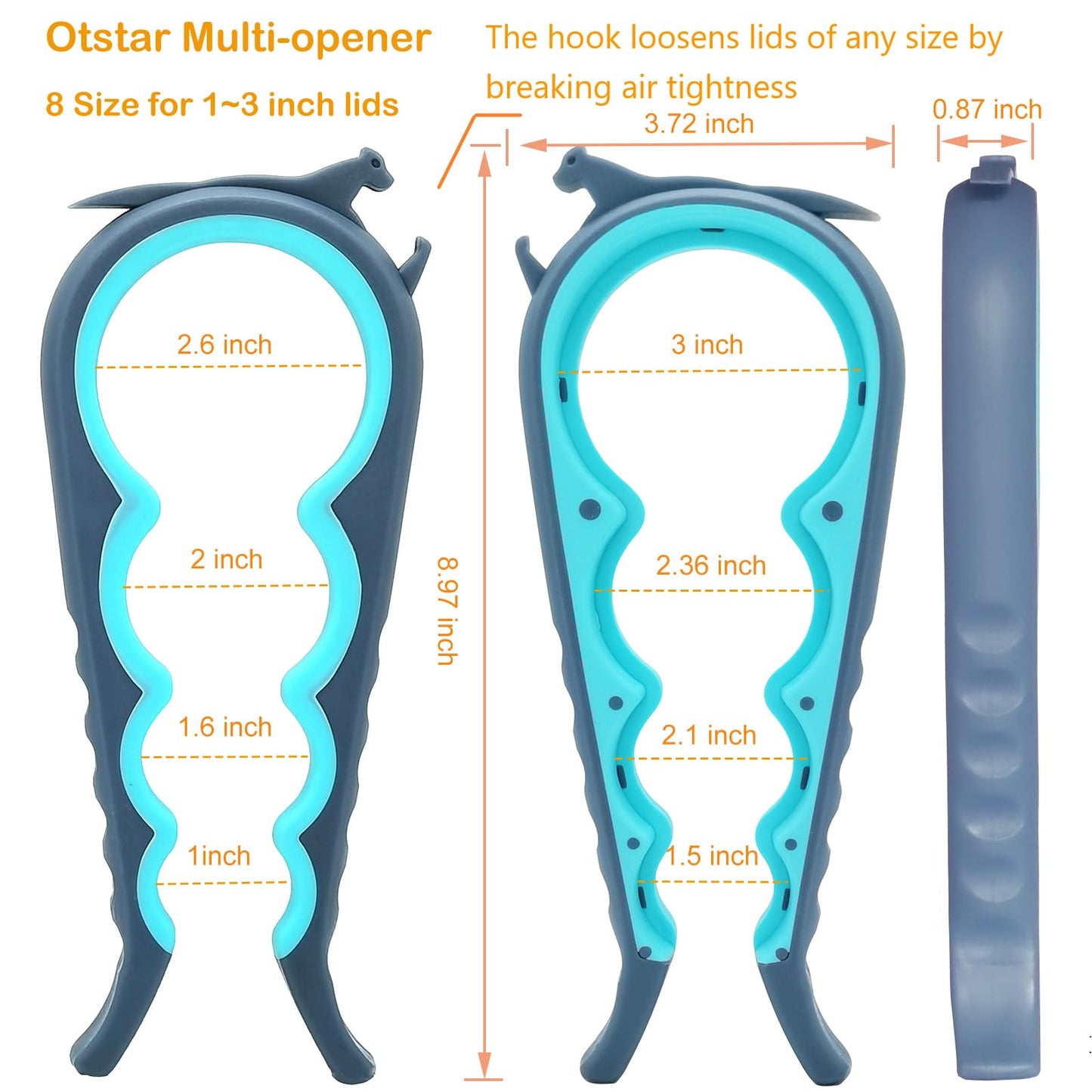 Otstar Jar Opener & Bottle Opener Set for Weak Hands - Multi-Function Kitchen Opener Tool for Seniors with Arthritis, Elderly - Includes Jar Lid Gripper Pad, Corkscrew Opener