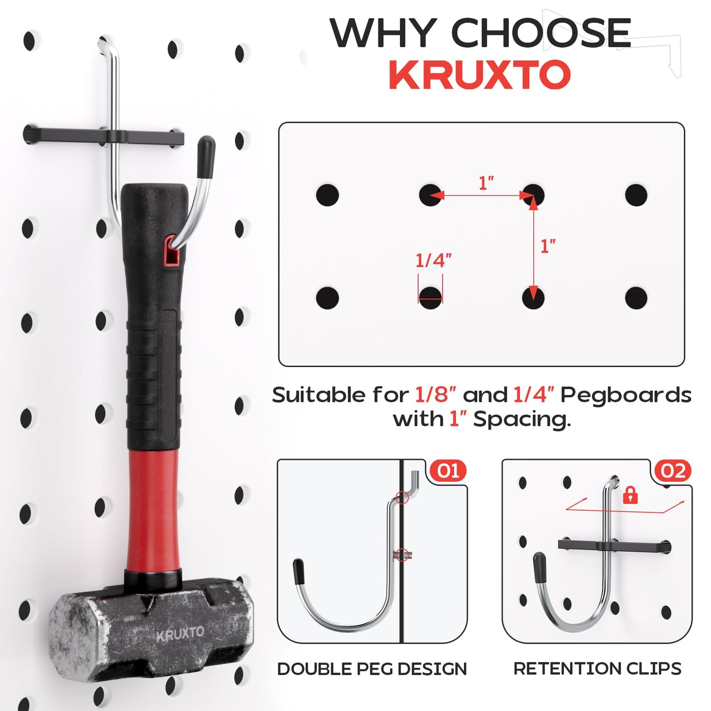 KRUXTO 300 PCS Pegboard Hooks Kit, Peg Board Organizer Accessories with Bins, Fit 1/8 or 1/4 Inch Pegboard for Hanging Various Tools in Garage, Workbench, Craft Room, Kitchen