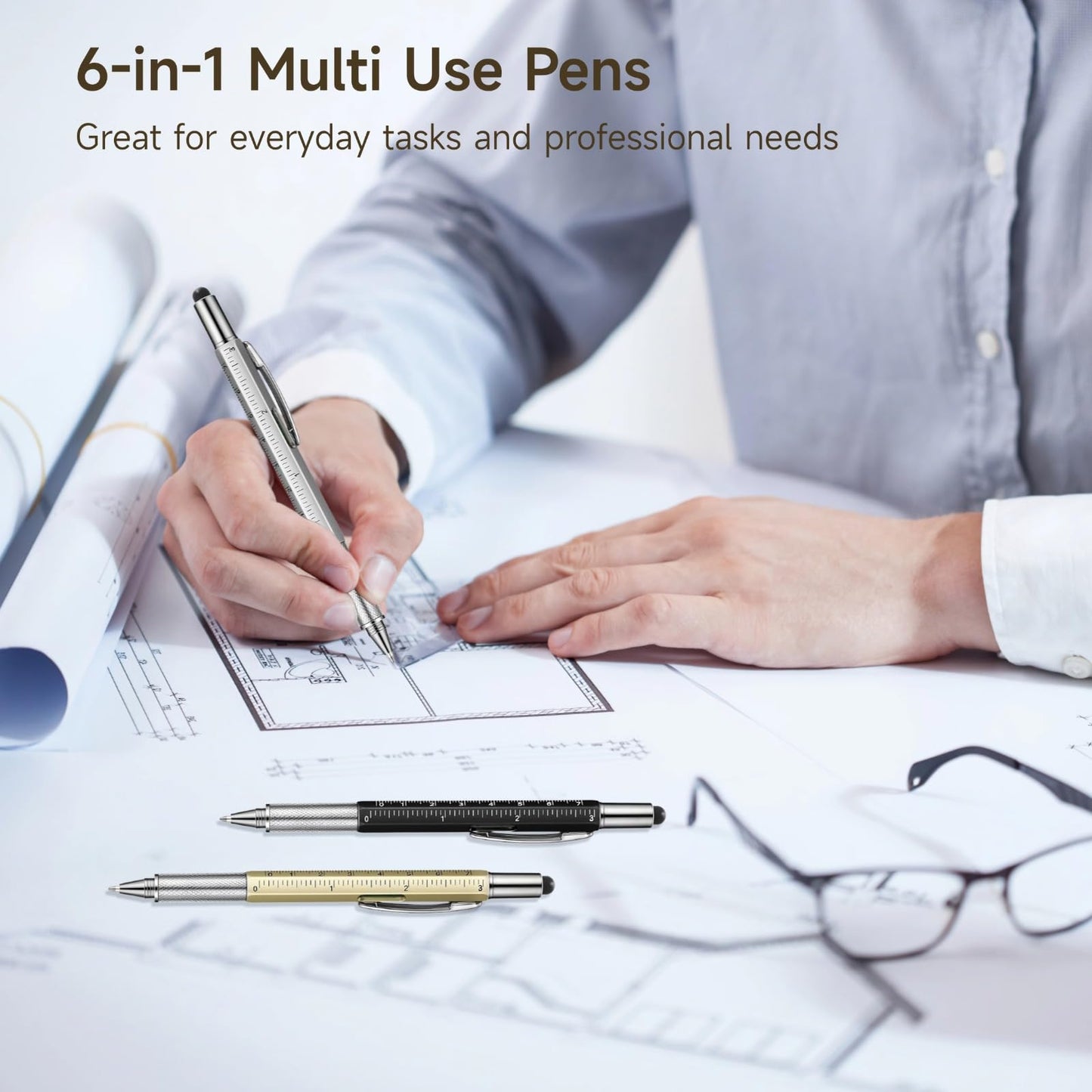 Multi Tool Pens, 30 Pcs Multitool Pens with Refills, 6 in 1 Multi-tool Pen Set with Ruler, Level Gauge, Ballpoint, Stylus, Screwdriver and Slotted Screwdriver for Men Fathers Day, Birthday Gifts