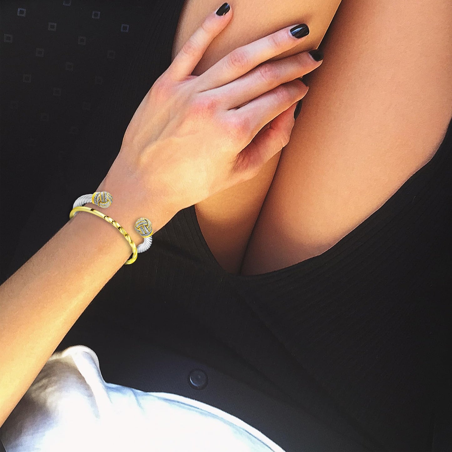 UNY JEWEL Jewelry Make a Statement With Our Two Tone Twisted Cable Wire Ball Weave Cuff Bangle Makes a Thoughtful and Stylish Gift