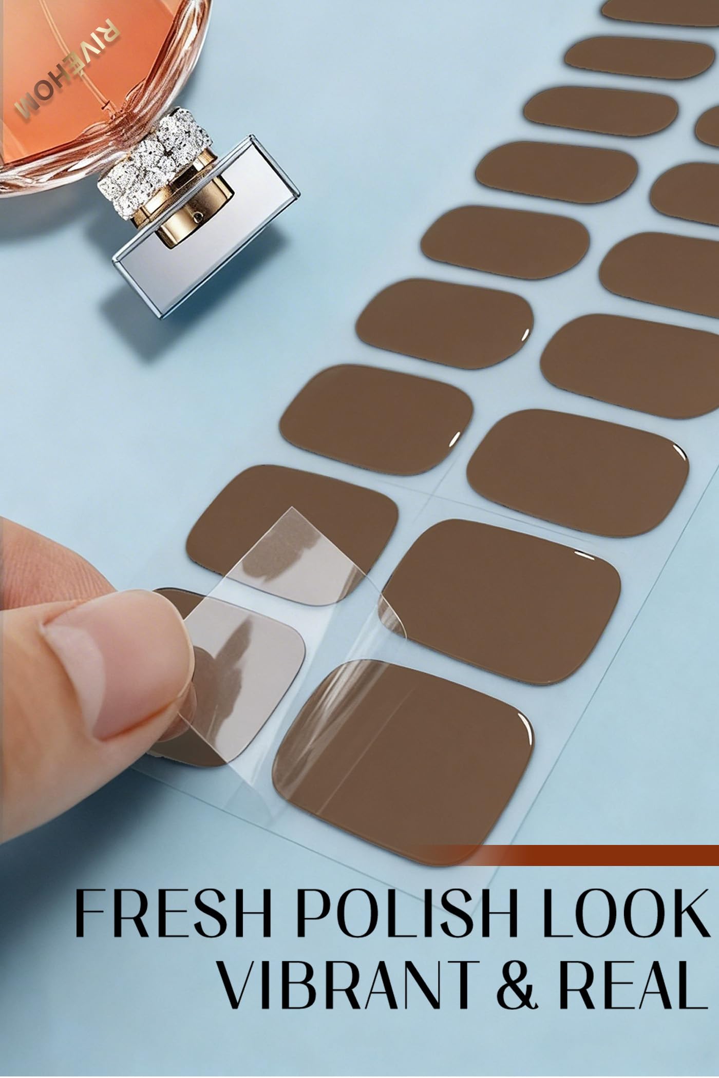Gel Nail Strips 44Pcs, No UV/LED Lamps Needed, Pre-Cured Nail Stickers for Women Salon Quality, Polish Wraps Long Lasting, Easy Apply & Remove (Brown)