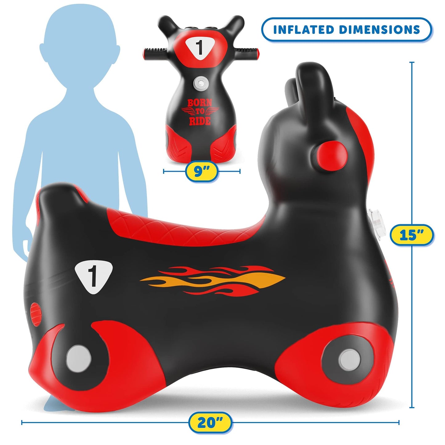 Waddle Bouncy Hopper Inflatable Hopping Toy Scooter, Indoors and Outdoor for Toddlers and Kids, Boys and Girls Ages 2 Years and Up (Black/Red Zoomer)