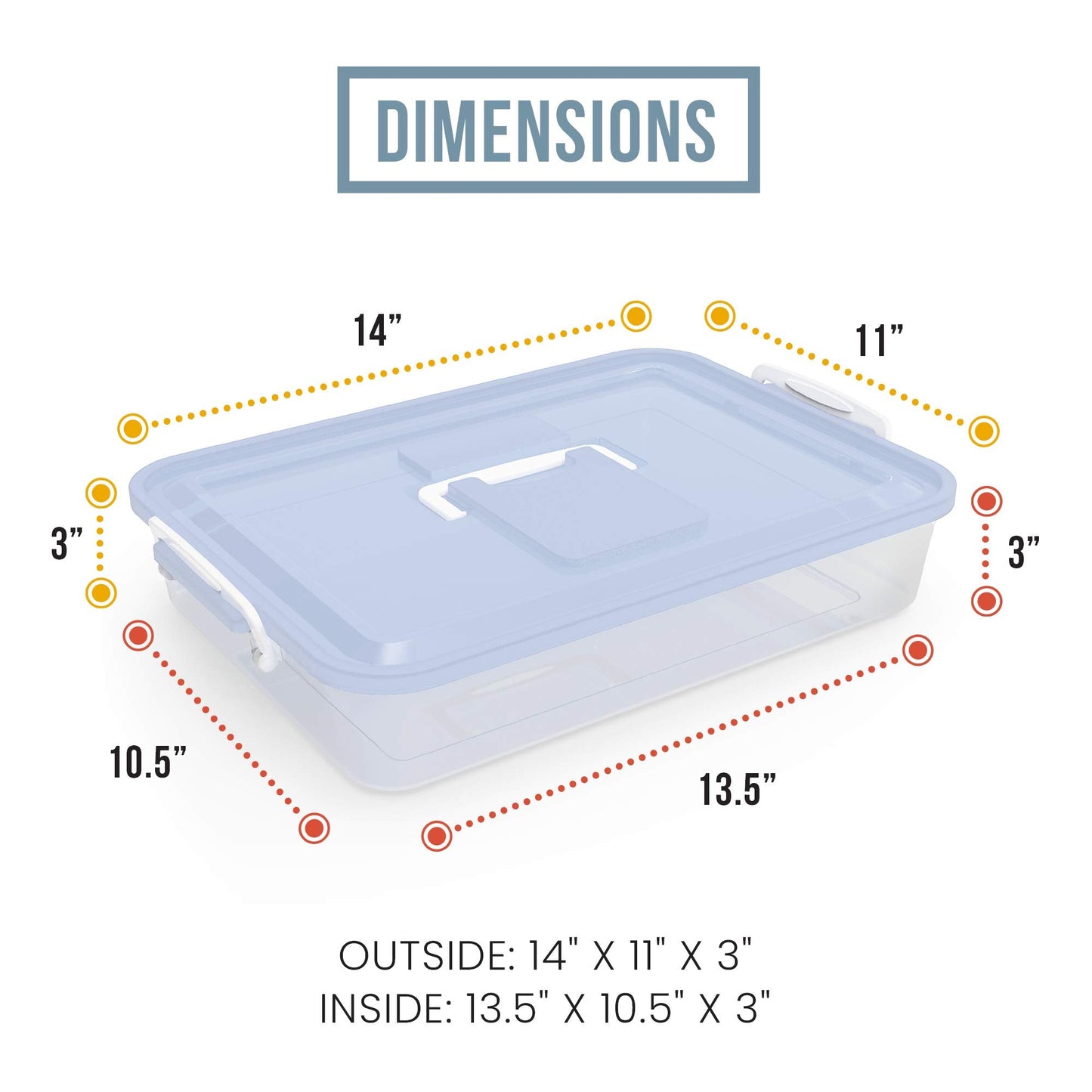 Chef Pomodoro Pizza Dough Proofing Box, 14 x 11-Inch, Preparation Container with Lid, Fits 4-6 Proofing Balls, Household Pizza and Bread Dough Tray With Convenient Carry Handle (Blue)