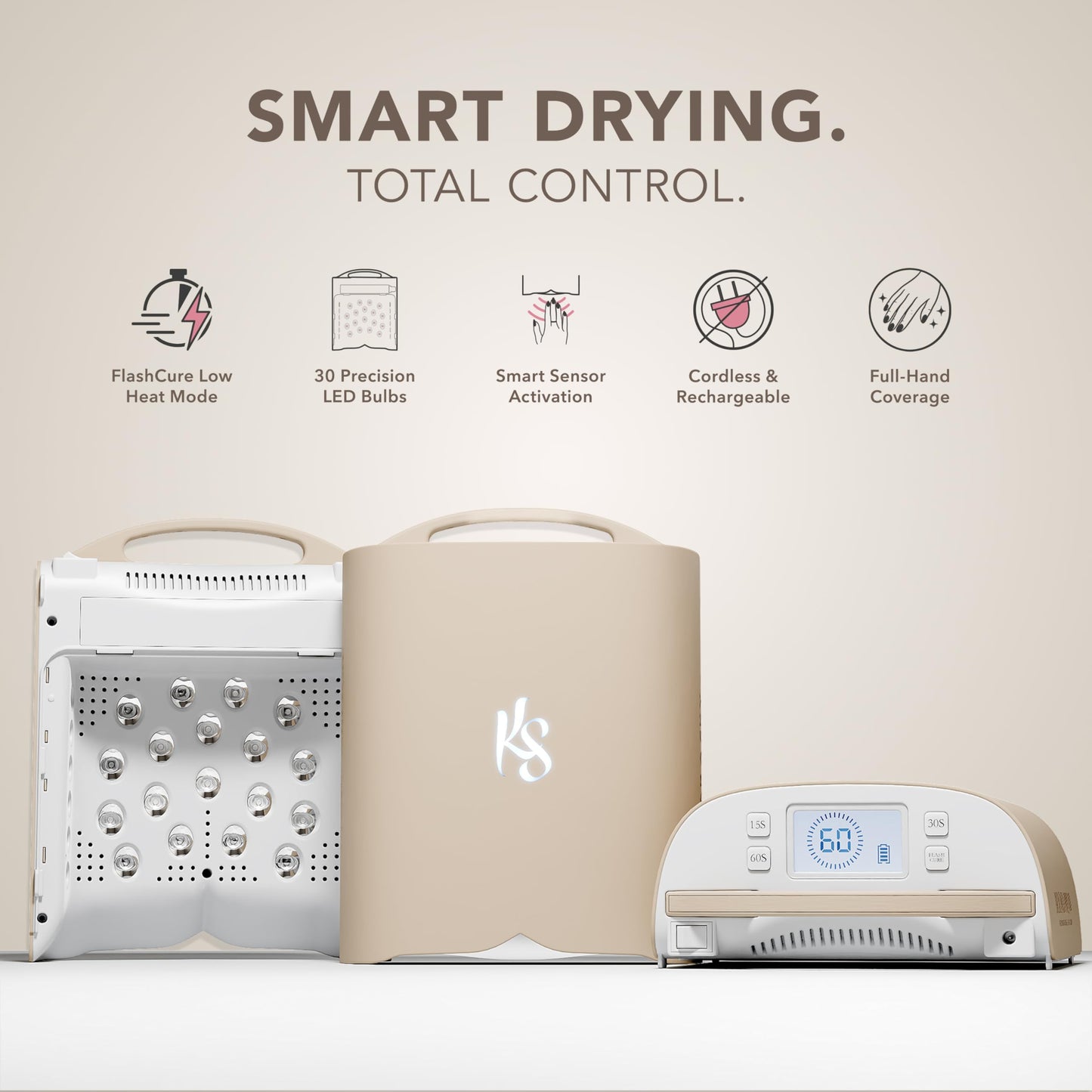 Kiara Sky Beyond Pro V3 UV LED Nail Lamp Tan – Cordless Rechargeable Gel Lamp w/Smart Sensor, Flashcure Low Heat Mode, Full-Hand Coverage & Timer for Gel Polish, Builder Top Coat