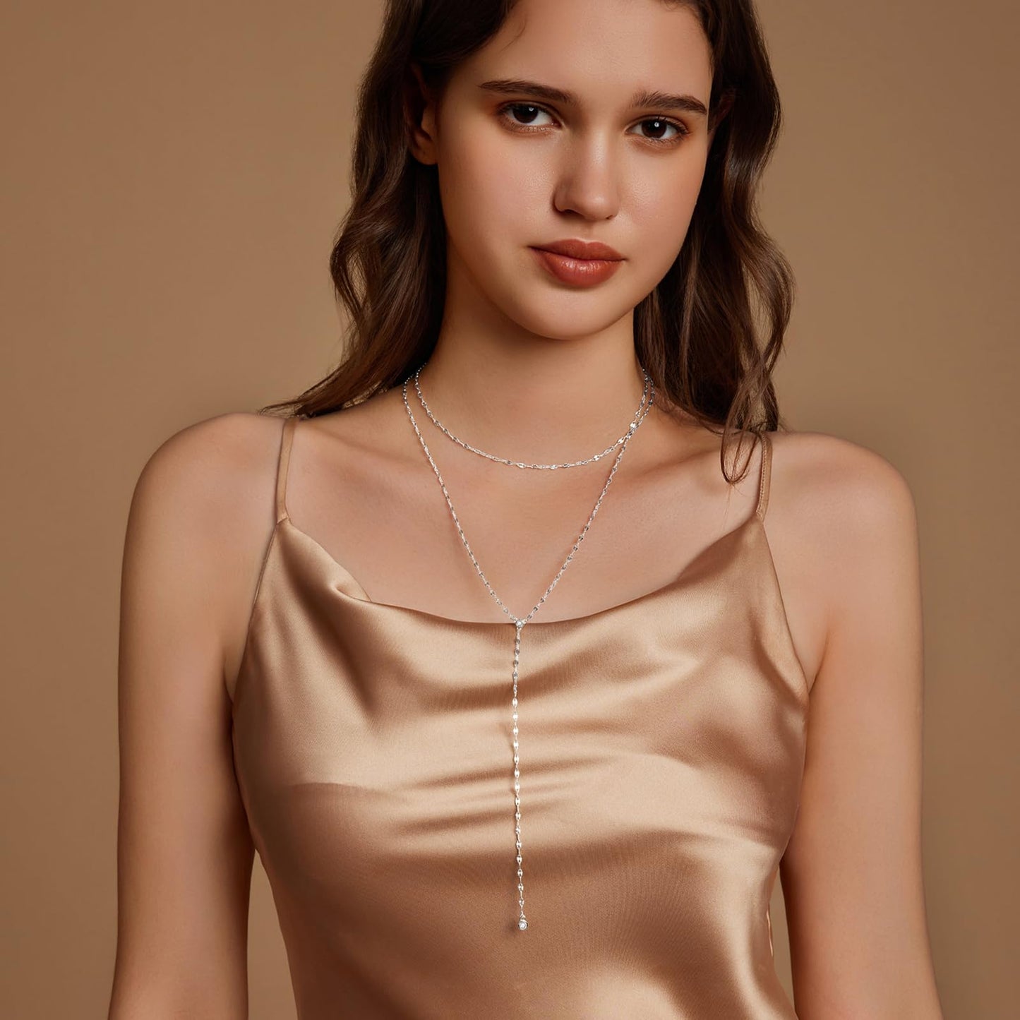 Zeffy Long Lariat Silver Necklace for Women Dainty Silver Teardrop Drop Lariat Necklace Trendy Layered Simple CZ Y-Shaped Body Chain Stack Wedding Prom Dangle Statement Necklace Jewelry Gifts