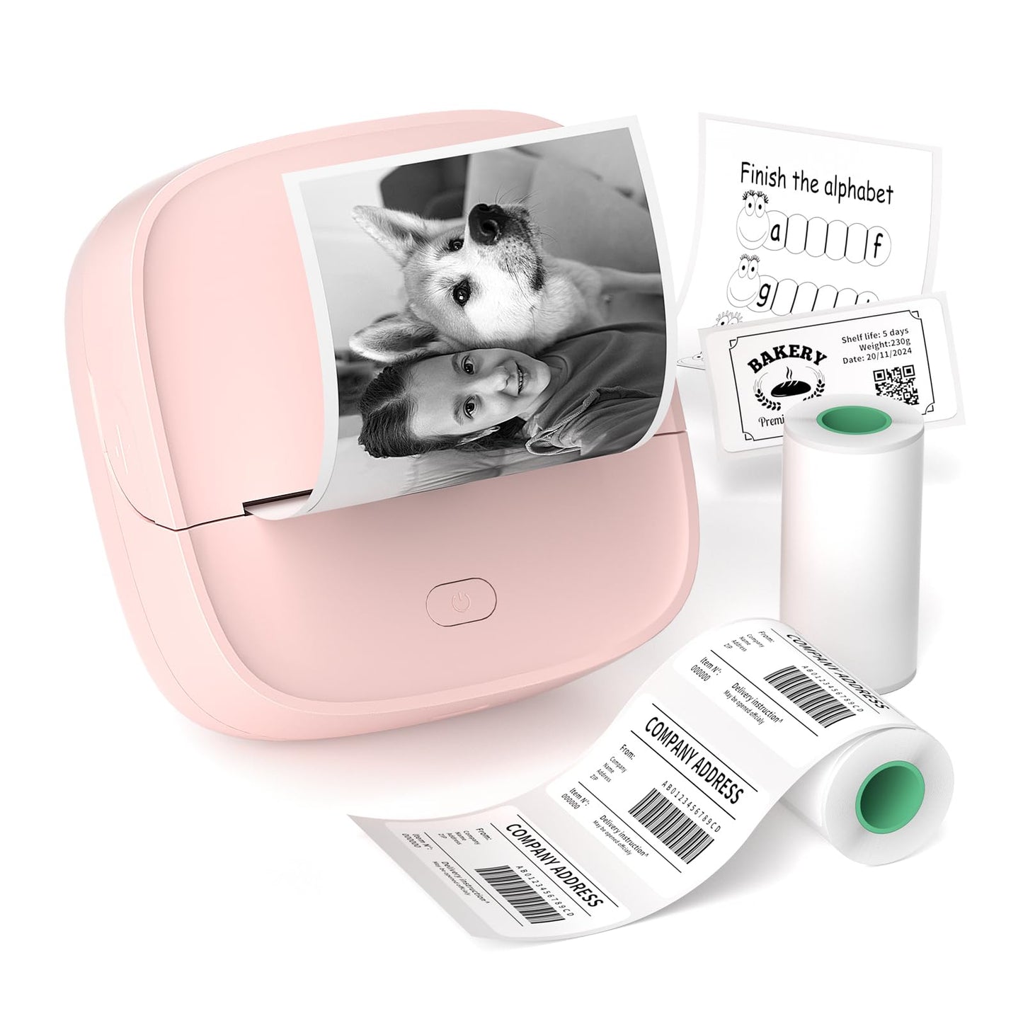 Gloryang JD-23 Sticker Printer, Mini Portable Thermal Printer Print Pod, Inkless Bluetooth Label Maker Machine for DIY Crafts, Journaling, Office & Home Use, 2 Rolls Sticker Paper, Pink