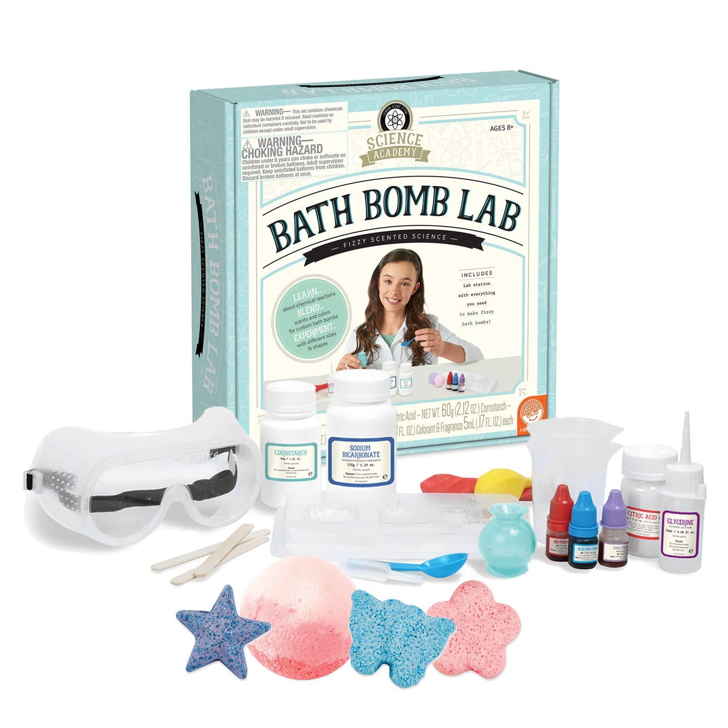 MindWare Science Academy Bath Bomb lab - A 20pc DIY Experiment kit for Boys & Girls - Make 4+ Bath Bomb Experiments - Great Gift for Children & Teenagers