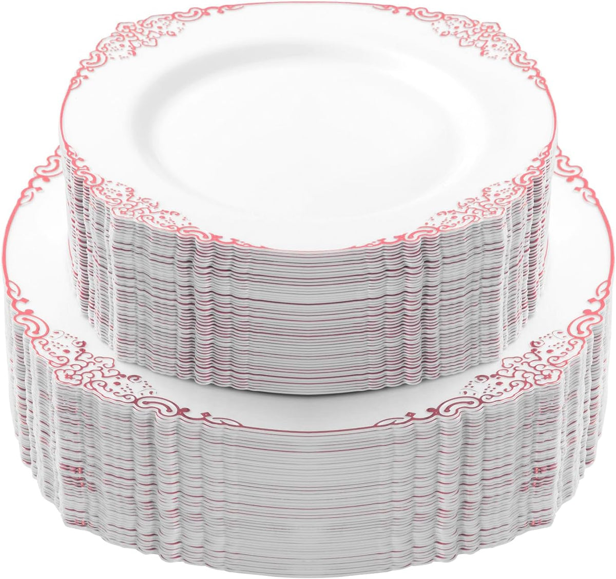 100 PCS White and Rose Gold Plastic Plates for 50 Guests, Rose Gold Disposable Plates Include 50 PCS Dinner Plates, 50 PCS Dessert Plates for Party, Wedding and Baby Shower