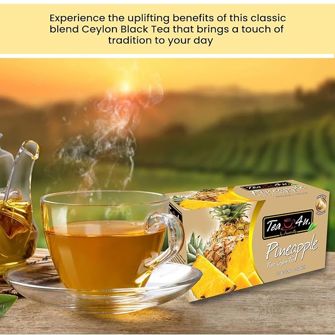 Tea4U Flavored Black Ceylon TeaBags (Pineapple) - Ideal Quality from Sri Lanka's Finest Leaves and Expertly Blended - 25 Count