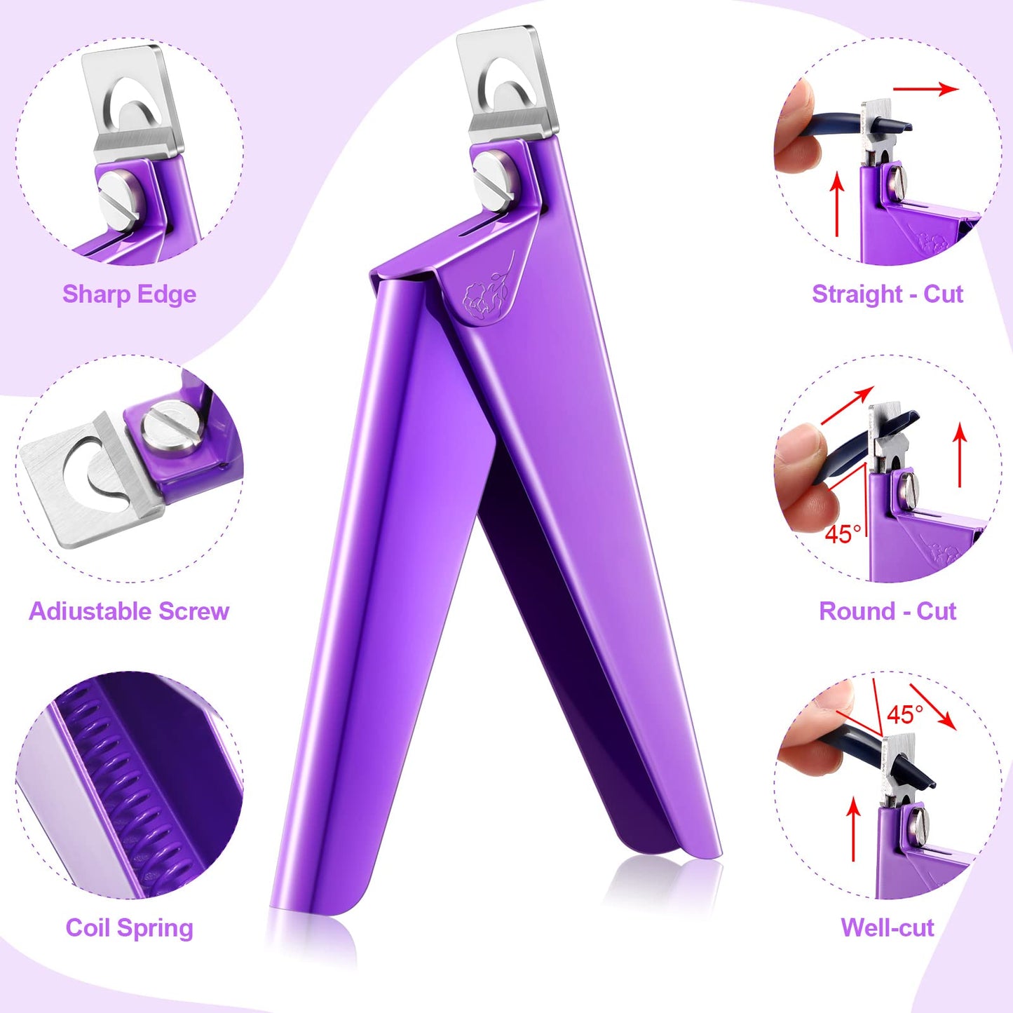 Mudder Acrylic Nail Clippers Kit False Nails Tips Cutter Professional Cuticle Trimmer Nipper Cutter Pusher Remover Stainless Steel Manicure Pedicure Art Tools Set Salon Home(Purple)
