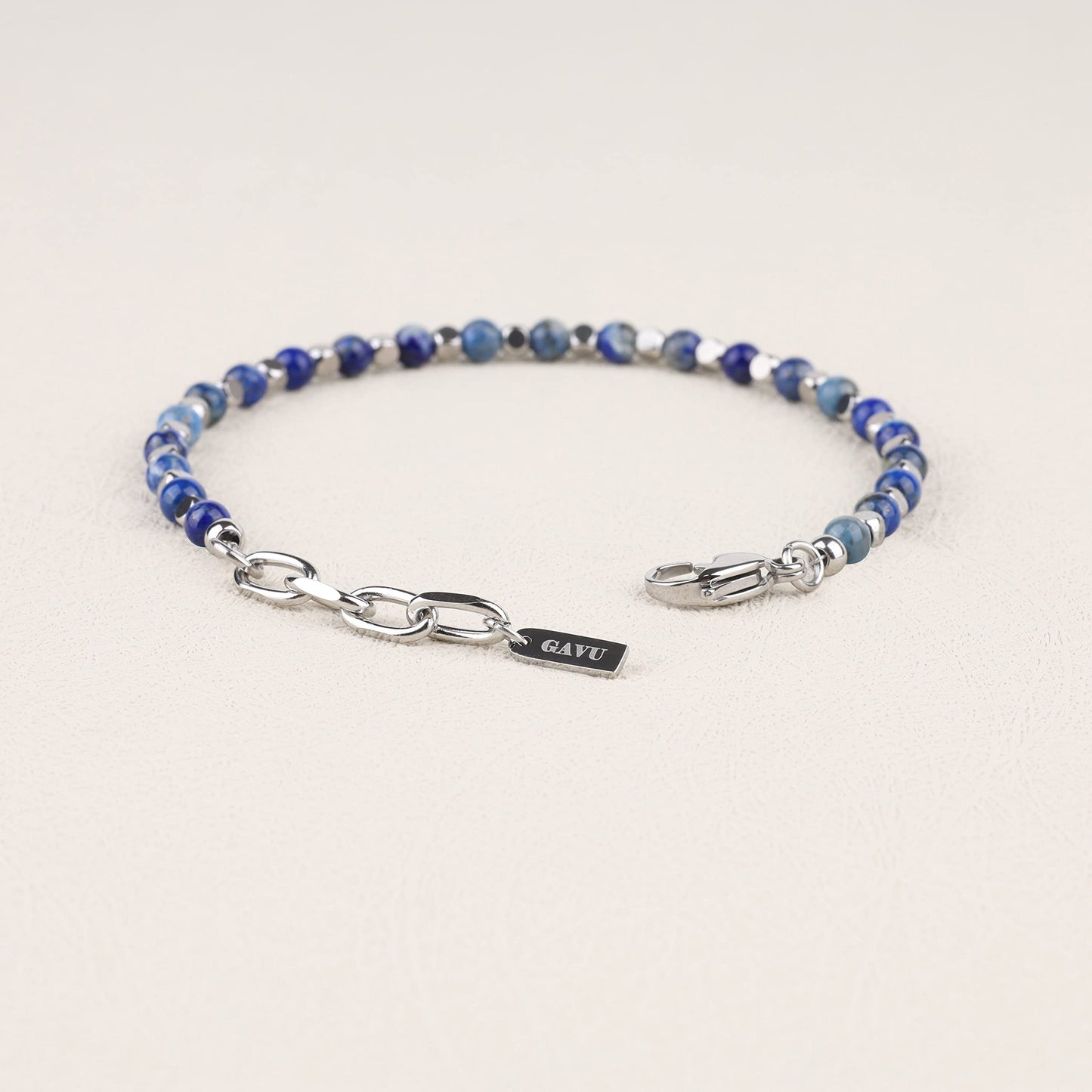 GAVU Men’s Lapis Lazuli Bracelet, Italian Crystal Bracelet for Men 4mm