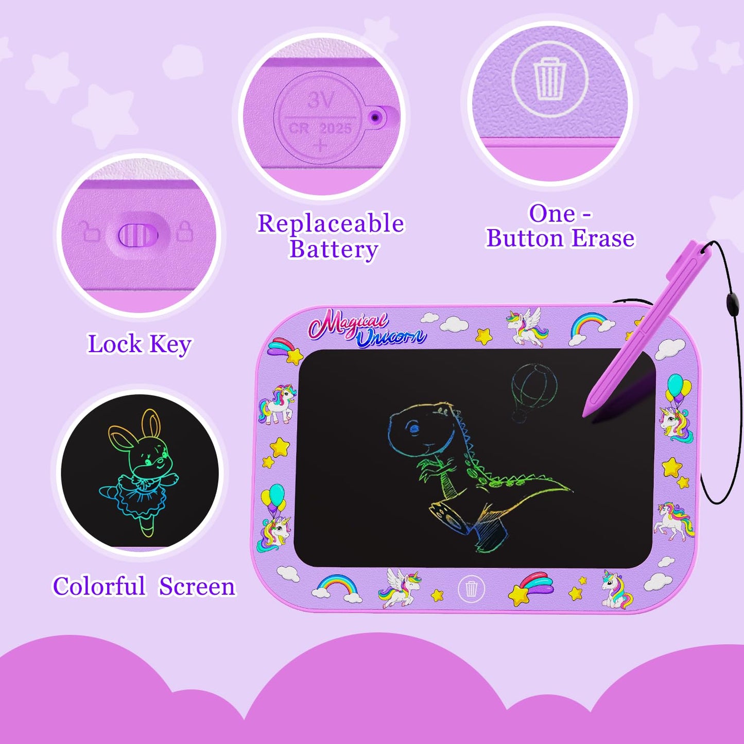 2 Pack LCD Writing Tablet for Kids,10Inch Colorful Reusable Electronic Toddler Doodle Board Drawing Tablet Pads,Educational Learning Toys Gifts for 3 4 5 6 7 8 Year Old Girls (Pink&Purple-10IN)