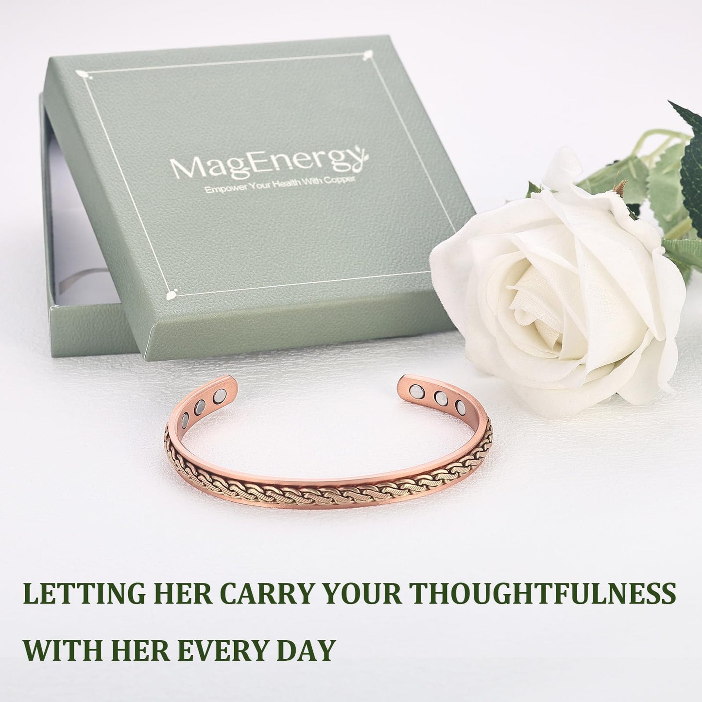 MagEnergy Handcrafted Copper Bracelets for Women, Magnetic Copper Cuff Bracelet with Twisted Wire, Adjustable Bangle & Healthy Jewelry Gift (Chain Weave Inlay)