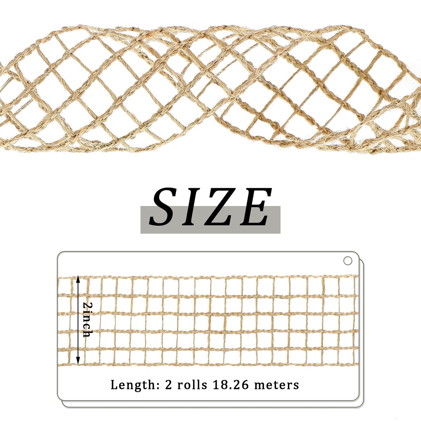 MTLEE 2 Rolls Mesh Burlap Wired Ribbon 2 Inch x 20 Yards Open Weave Burlap Net Ribbon Fabric with 5 Square Grids DIY Craft Supplies for Wrapping Bow Wreath Party Home Decor