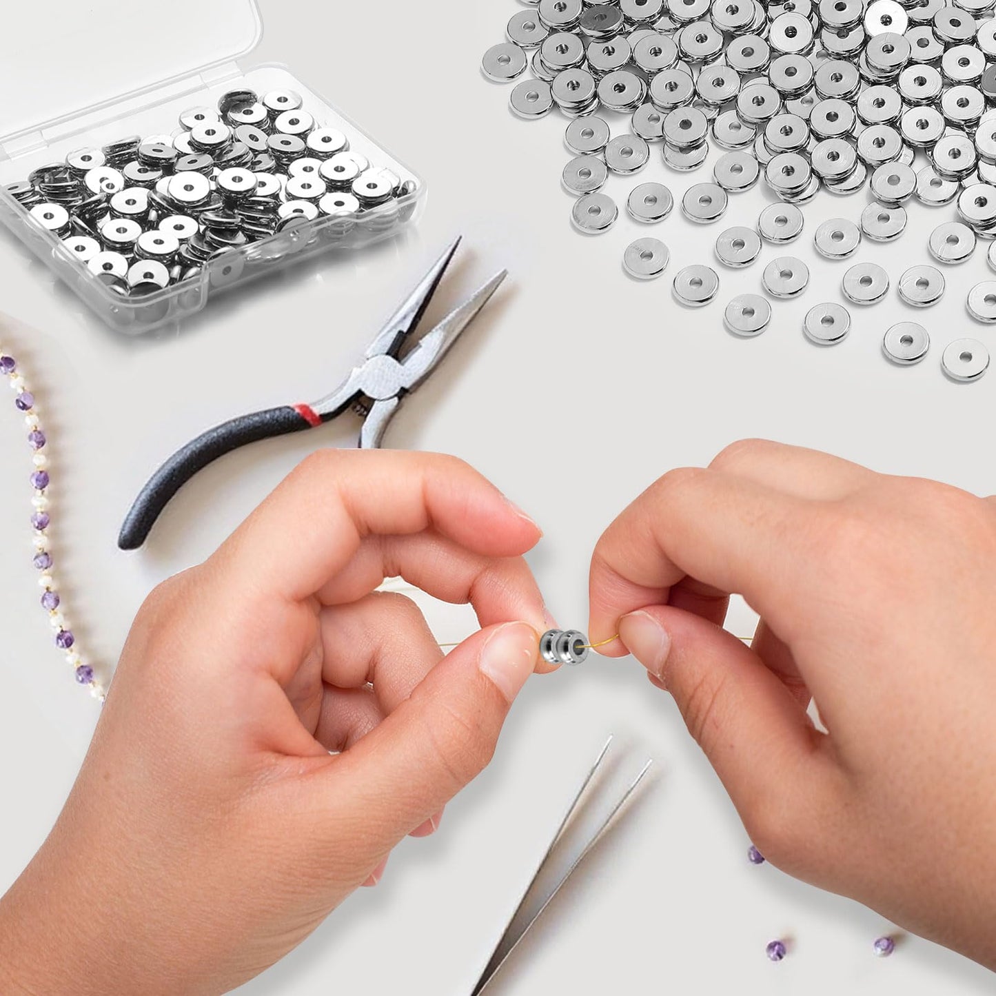 TMMATE 200pcs Silver Plated Brass Flat Disc Spacer Beads for DIY Bracelet, Necklace Jewelry Making (Silver-3mm)