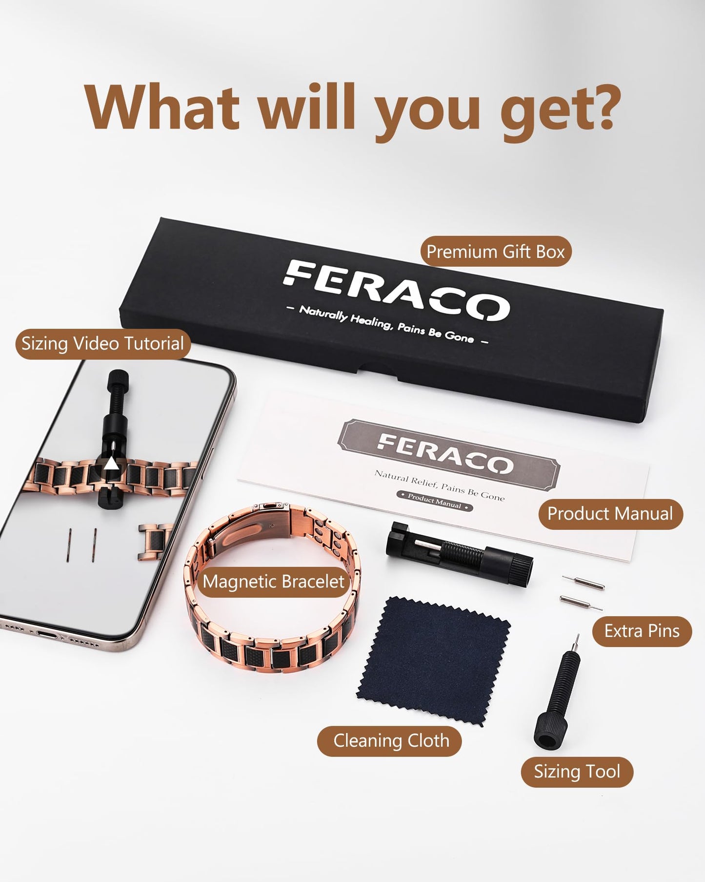 Feraco Copper Bracelet for Men 3X Strength,Magnetic Therapy Bracelet Copper Jewelry with 3800 Gauss Magnets,Cooper Bracelet for Man,Premium Fold-Over Clasp