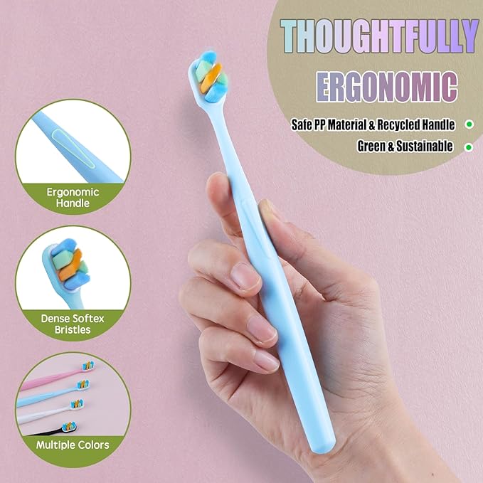 6-Pack Extra Soft Toothbrushes for Sensitive Teeth & Receding Gums - Dentist-Designed Tapered Bristles for Gentle Plaque Removal - Individually Wrapped Toothbrushes