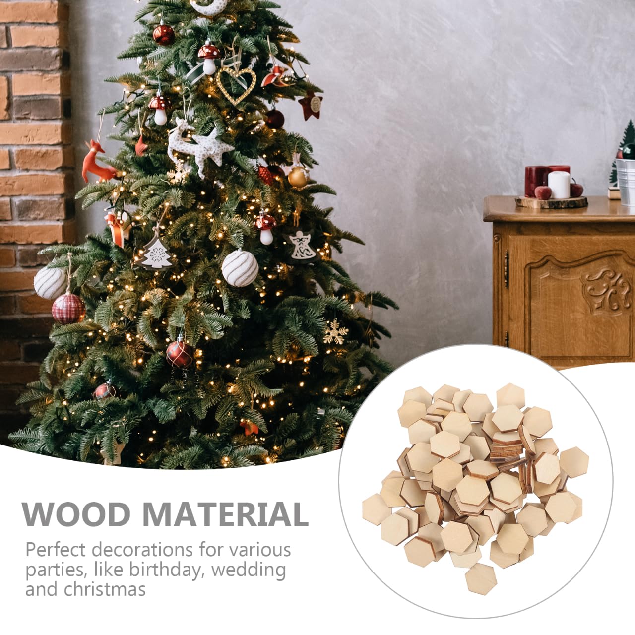 ARTIBETTER 100 pcs Wooden Pieces Hexagon Wood Shape Beech Wood for DIY Arts Craft Project Ready to Paint or Decorate (17.5mm)
