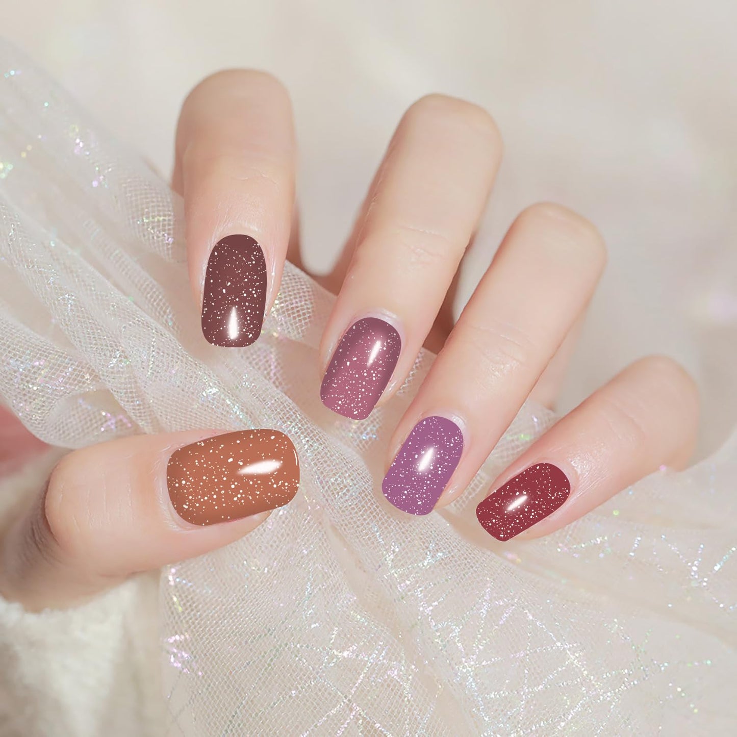 JERCLITY 24 Sheets Glitter Nail Wraps for Short Nails Gradient Solid Color Nail Polish Strips Self-Adhesive Nail Stickers Full Wraps for Women Girls
