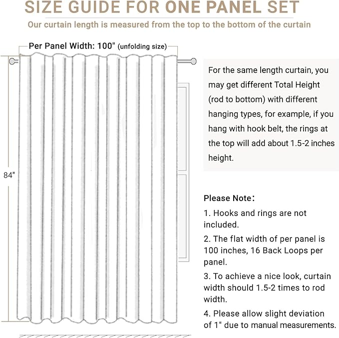 100% Blackout Shield Linen Blackout Curtains for Bedroom 90 Inches Long, Back Tab/Rod Pocket Living Room Drapes, Thermal Insulated Blackout Curtains 1 Panel Set, 100" W x 90" L, Cream
