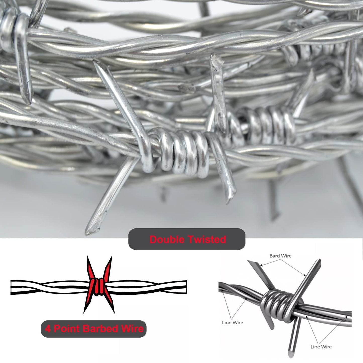YAGJIA Barbed Wire 50 Ft, 4 Point Barbed Wire Fence, Hot-Dip Galvanized Barb Wire Roll, 18 Gauge Strong and Flexible Wire for Crafts Baseball Ball and Yard Garden