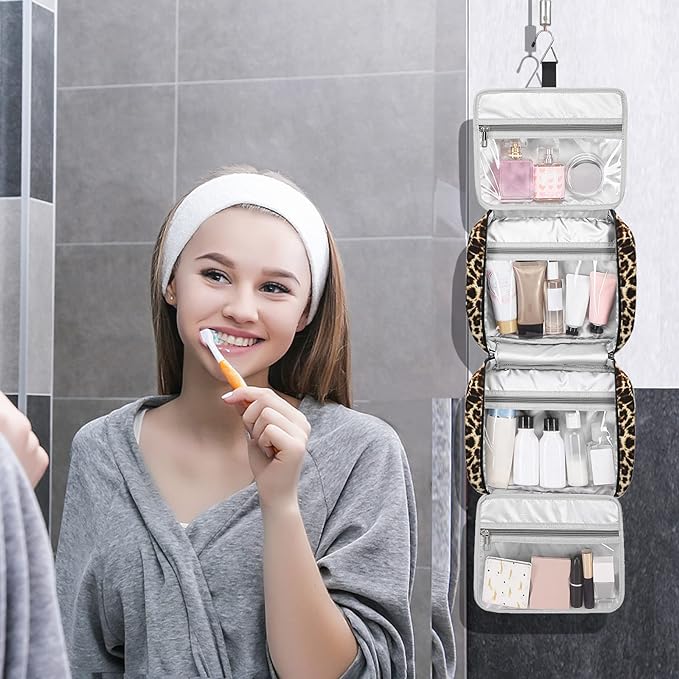 Bosidu Hanging Travel Toiletry Bag,Large Capacity Cosmetic Travel Toiletry Organizer for Women with 4 Compartments & 1 Sturdy Hook,Perfect for Travel/Daily Use/Christmas