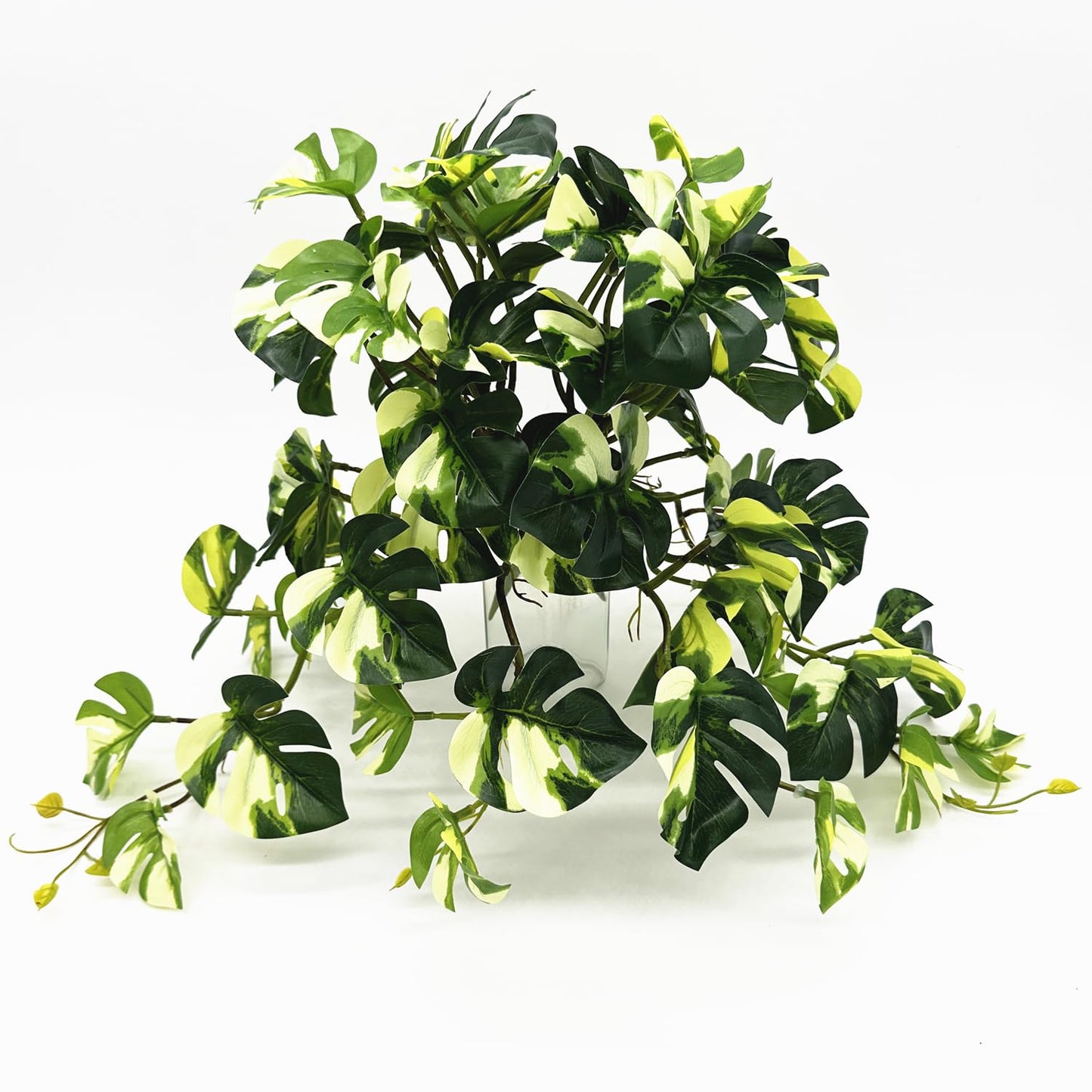 Fake Plants Hanging Small Faux Potted Ivy Vine Artificial Monstera Mini Faux Tropical Plants Greenery for Bathroom Office Table Pot Indoor Outdoor Decor Windowsill Shelf DIY Decoration - White 2 Pack