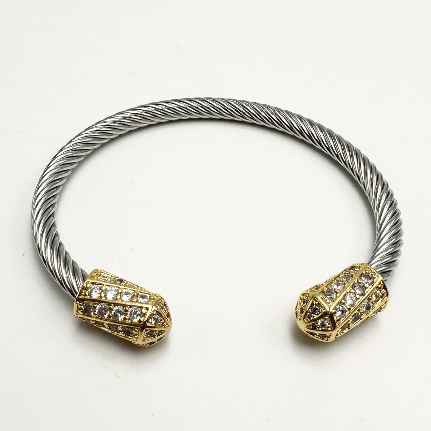 Exquisite Vintage Twisted Cable Cuff Bangle, Stainless Steel Bangle Bracelets for Women, Adjustable Bracelet with Cubic Zirconia