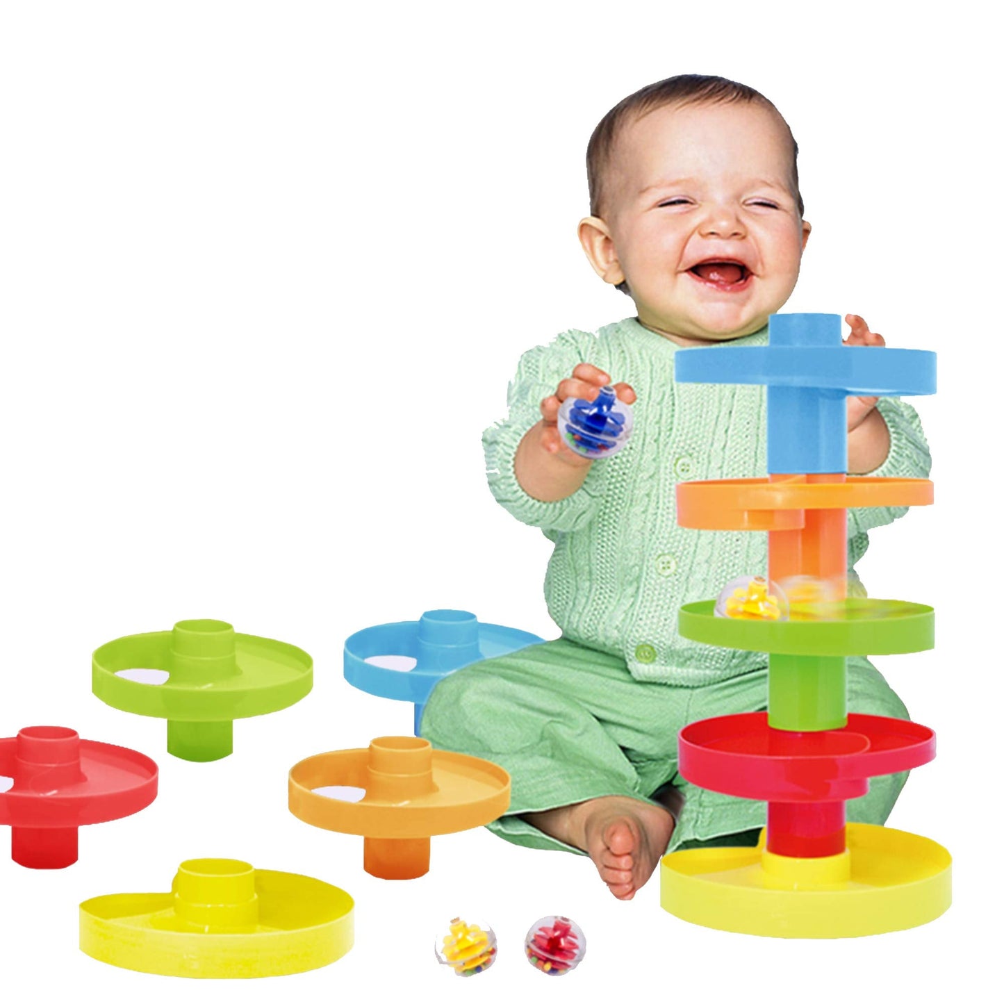 WEofferwhatYOUwant Ball Drop Toy – 14-Piece Expandable STEM Tower Set for Toddlers 9M+ | DIY Bridge, 1.8" Rattle Balls, Stackable Ramps | Safe, Durable Polypropylene | Interactive & Imaginative Play