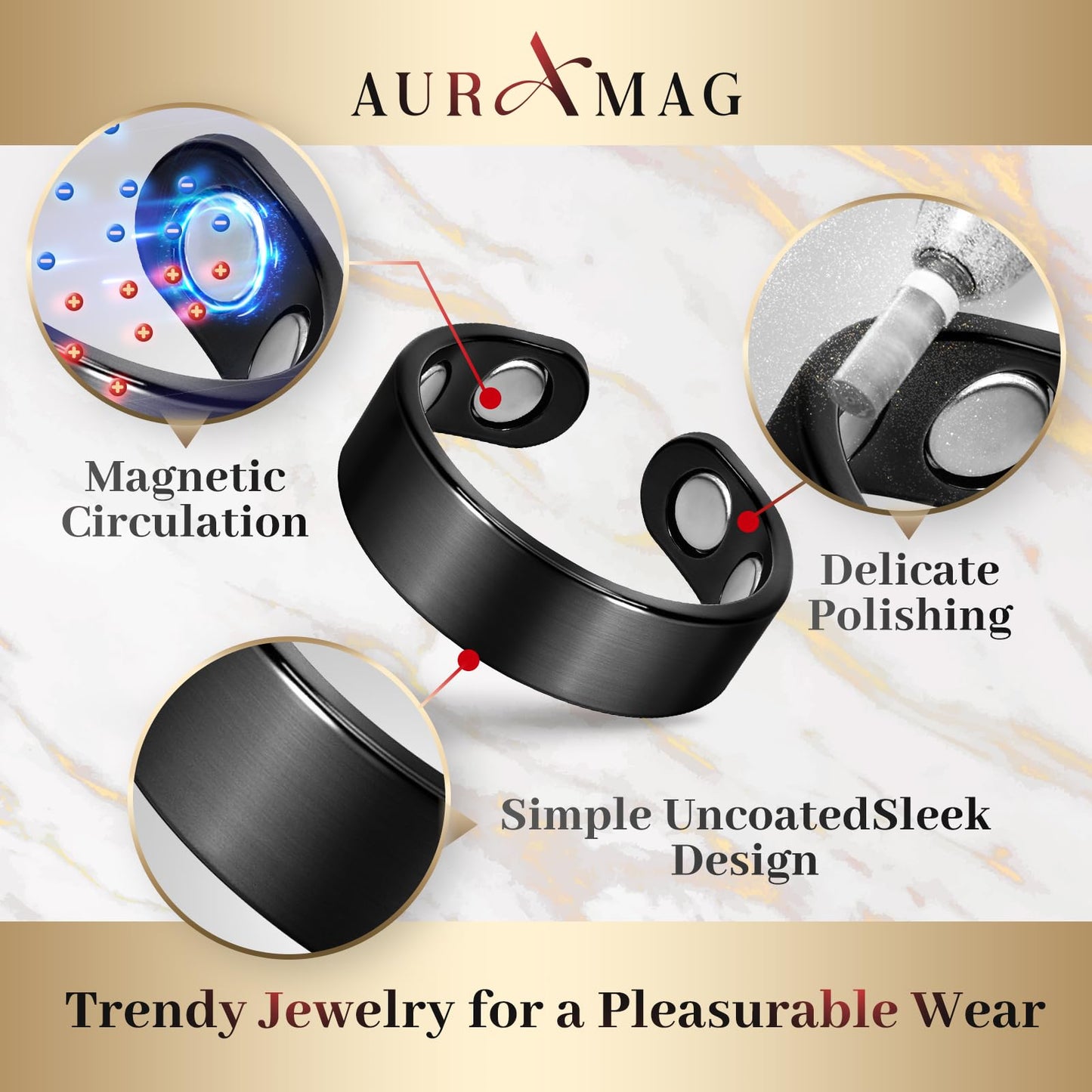 Copper Rings for Men, 99.99% Pure Copper Magnetic Thumb Ring with 3500 Gauss Magnets,Black Rings for Women with Box(2 PCS)