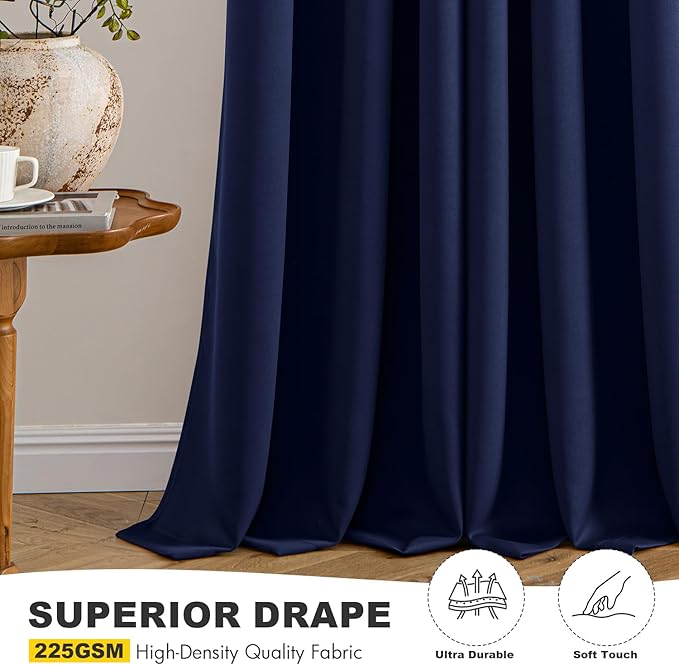 MIULEE Navy Blue Blackout Curtains - Bedroom Window Treatment Curtains Thermal Insulated Room Darkening Drapes for Living Room Kitchen Grommet Top Light Blocking Drapery, 40 x 48 Inches Long, 2 Panels